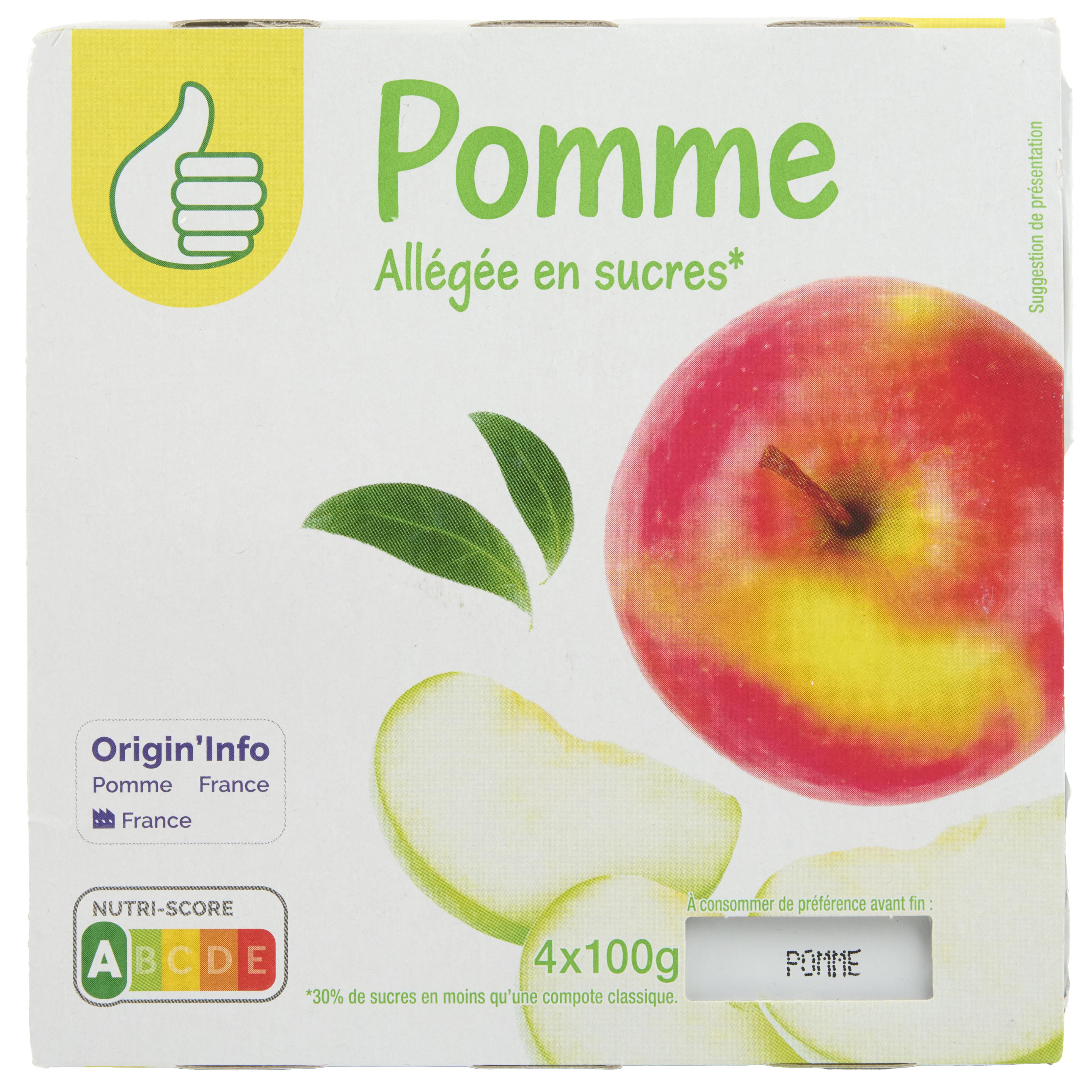 POUCE Coupelles pomme allégée en sucres 4x100g