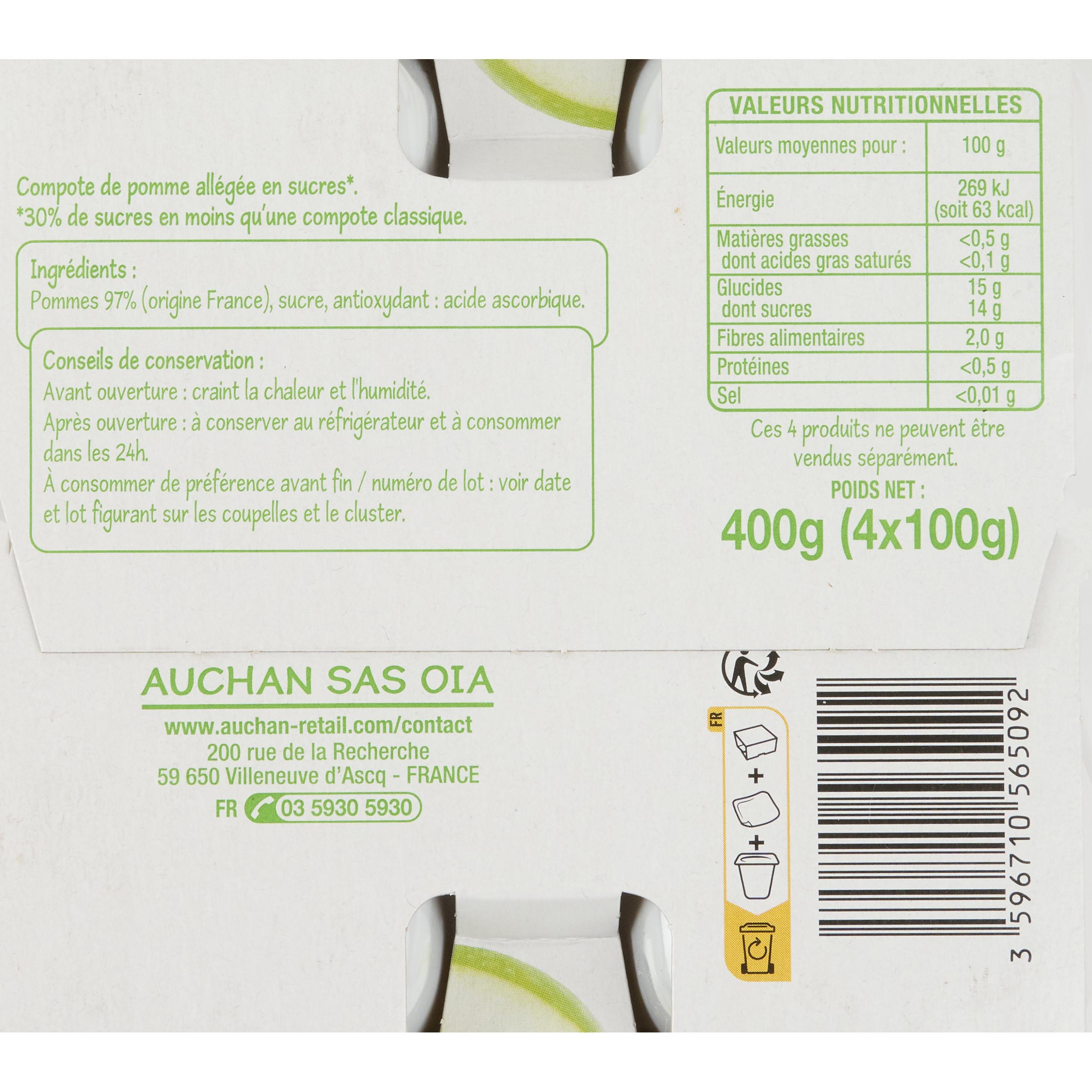 Voir la diapositive 2 : POUCE Coupelles pomme allégée en sucres 4x100g