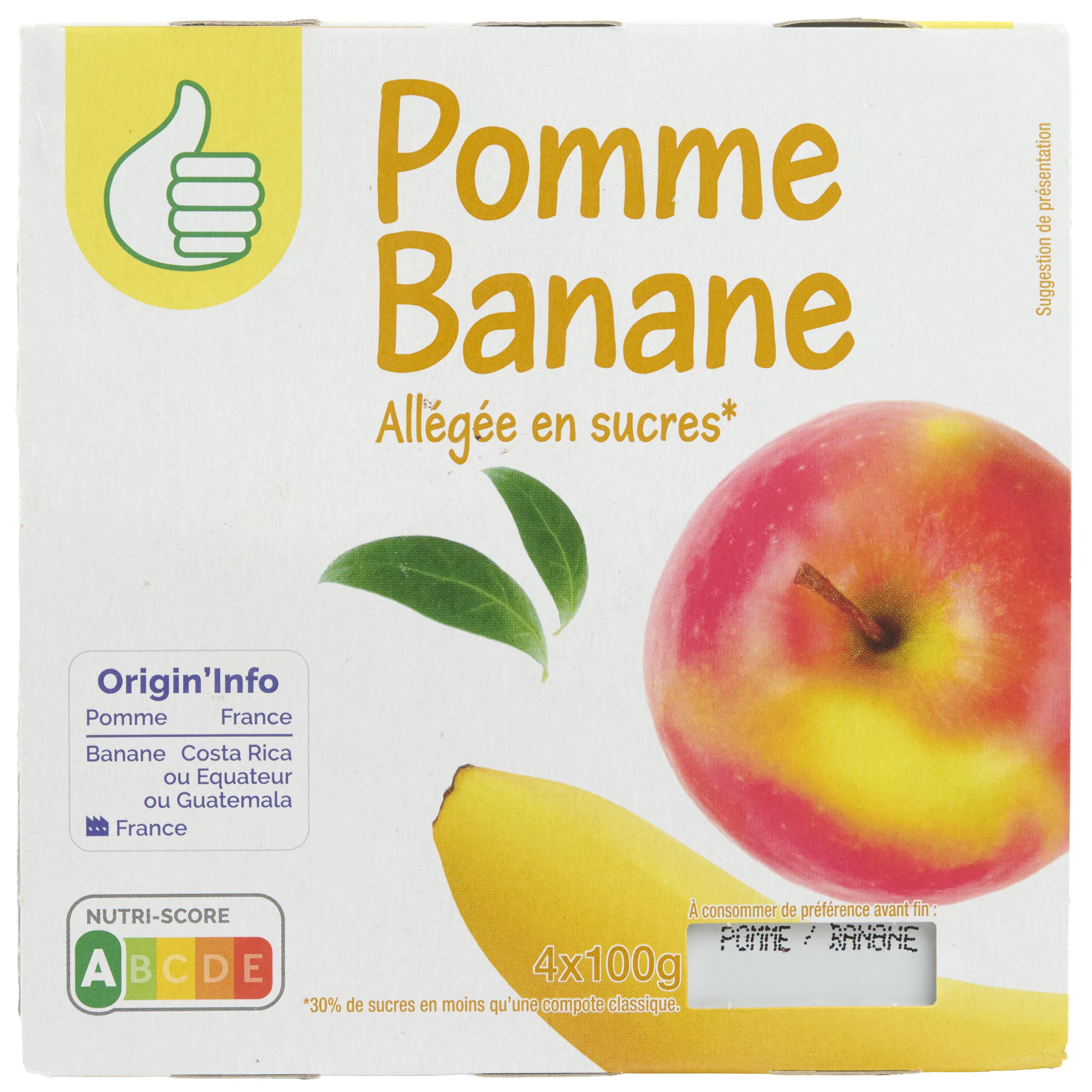 POUCE Coupelles pomme banane allégée en sucres 4x100g