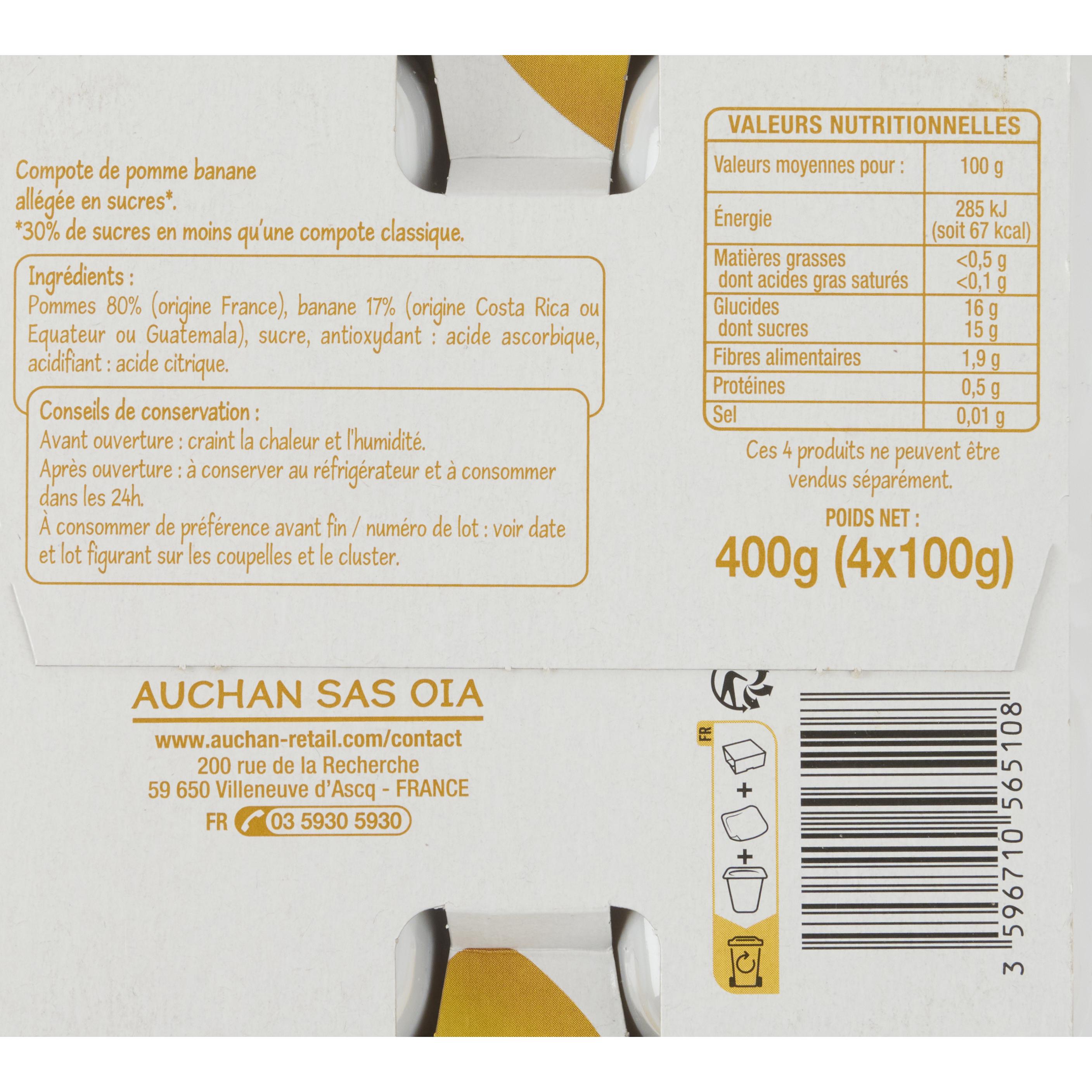 Voir la diapositive 4 : POUCE Coupelles pomme banane allégée en sucres 4x100g
