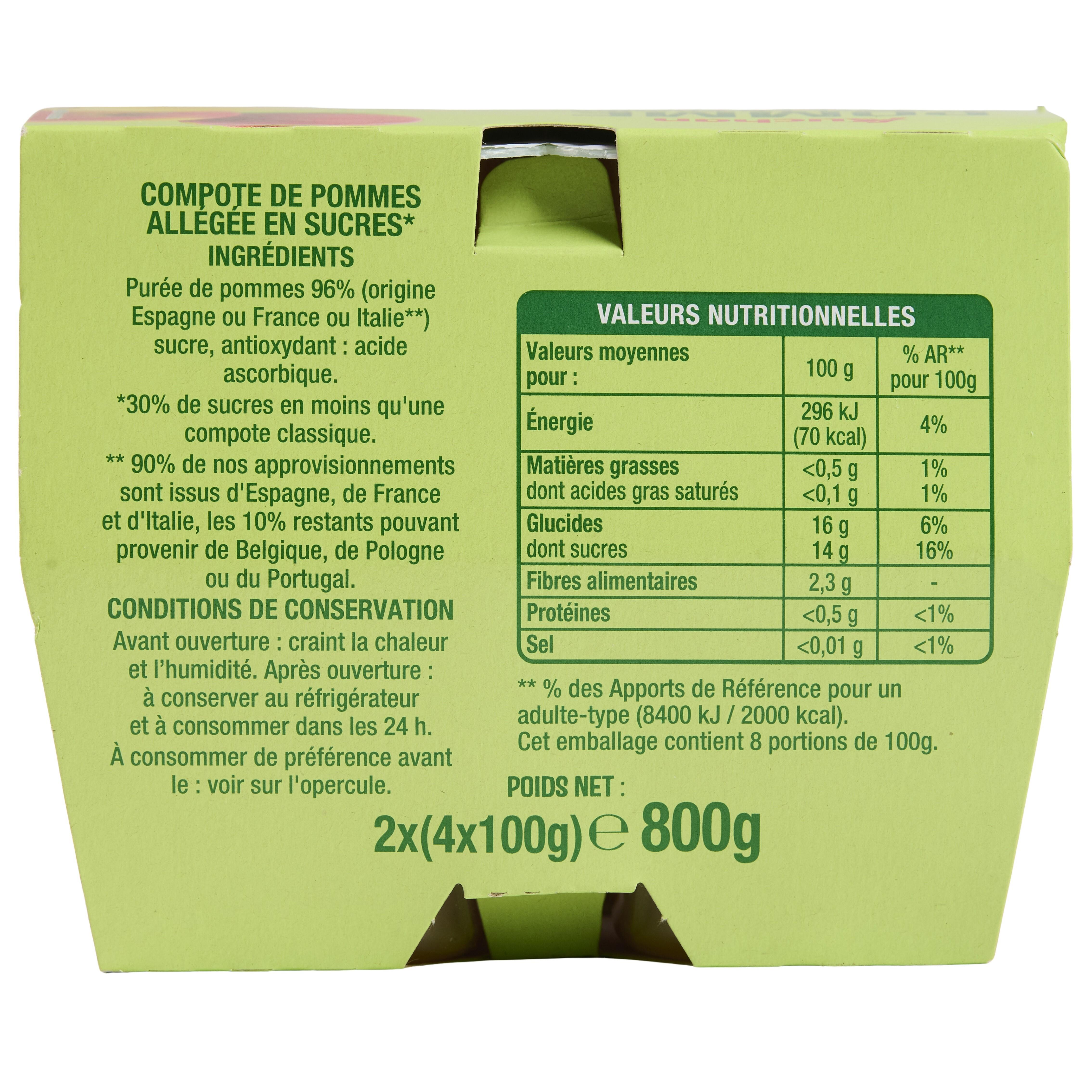 Voir la diapositive 2 : AUCHAN Coupelles pomme allégée en sucres 8x100g
