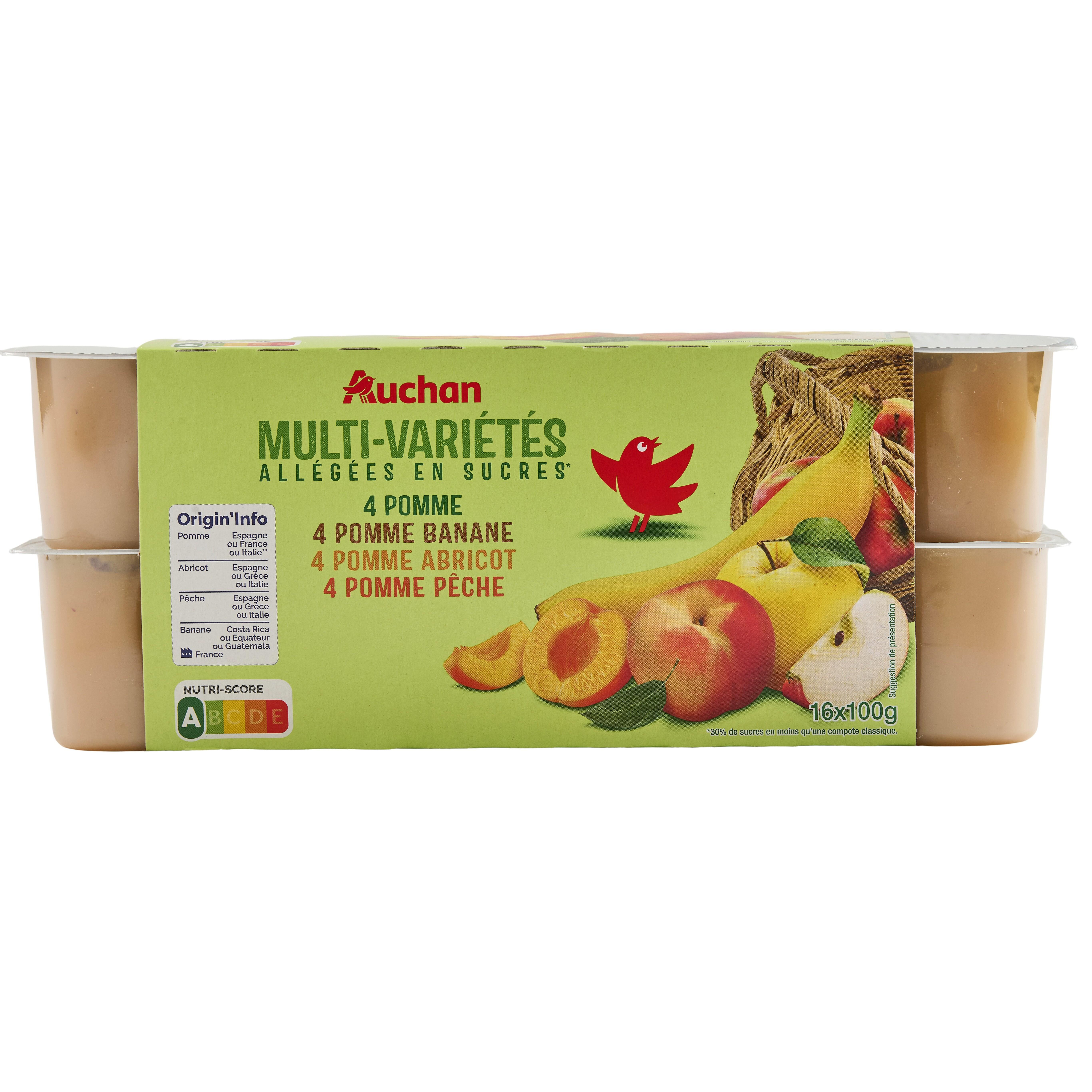 AUCHAN Coupelles multi-fruits allégée en sucres 16x100g