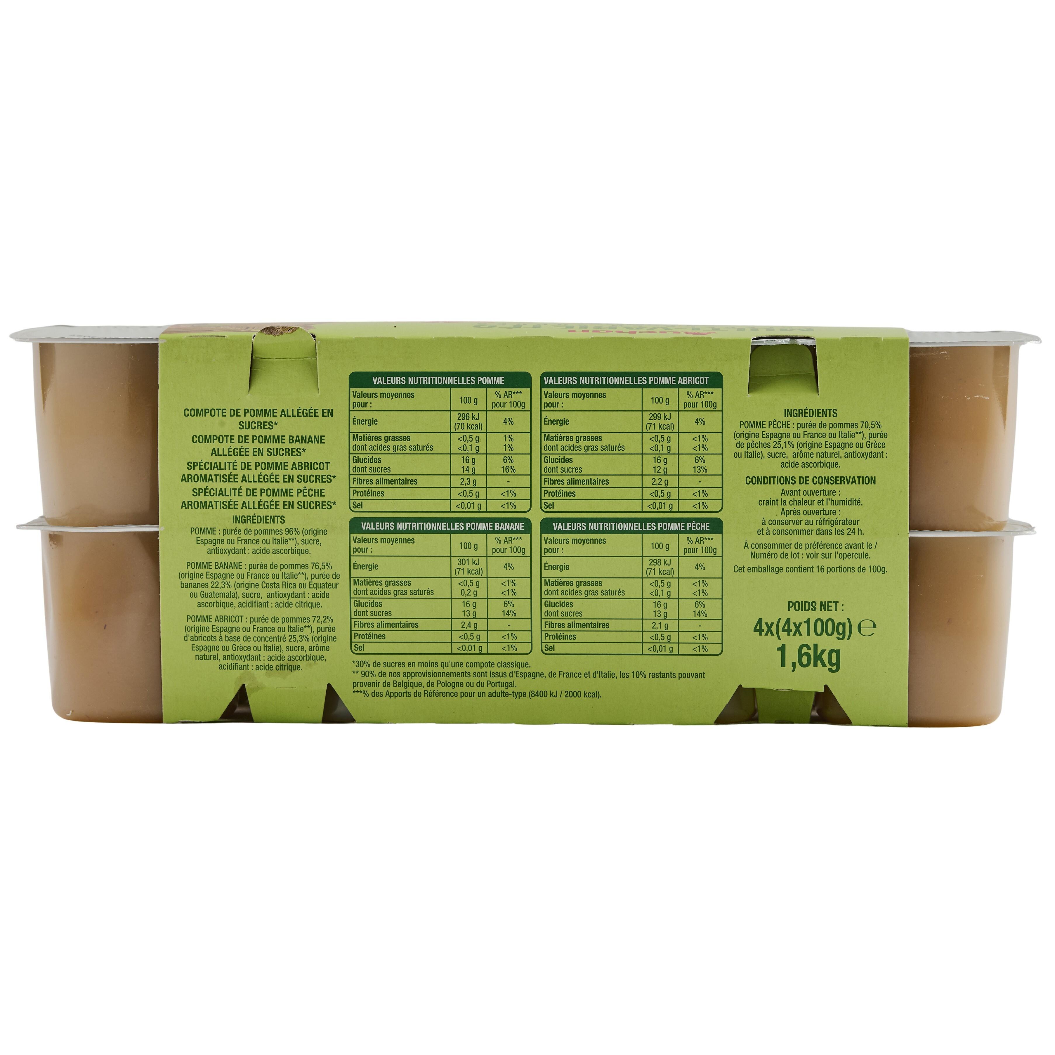 Voir la diapositive 2 : AUCHAN Coupelles multi-fruits allégée en sucres 16x100g