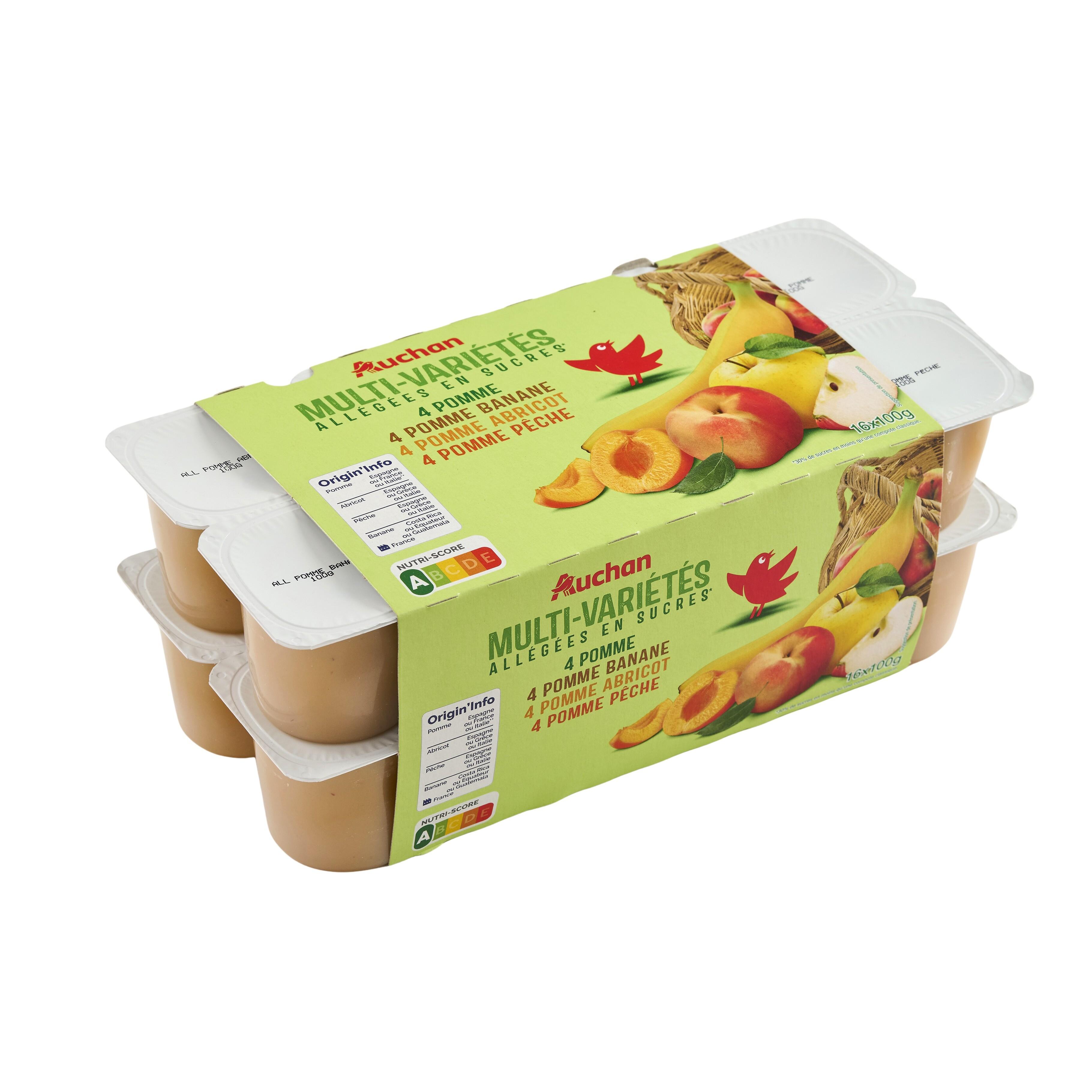 Voir la diapositive 3 : AUCHAN Coupelles multi-fruits allégée en sucres 16x100g