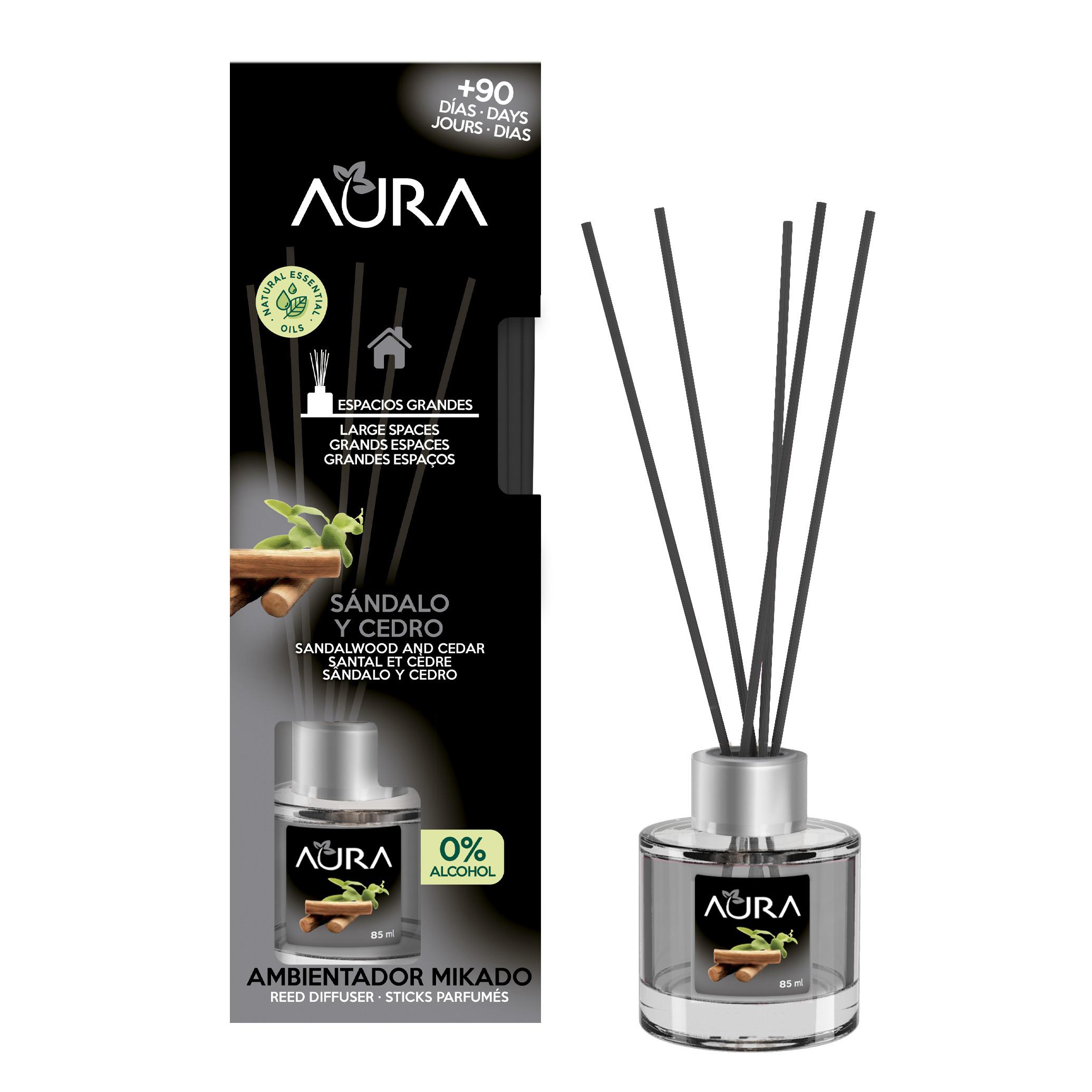 AURA Bâtonnets désodorisant cèdre santal aux huiles essentielles 85ml