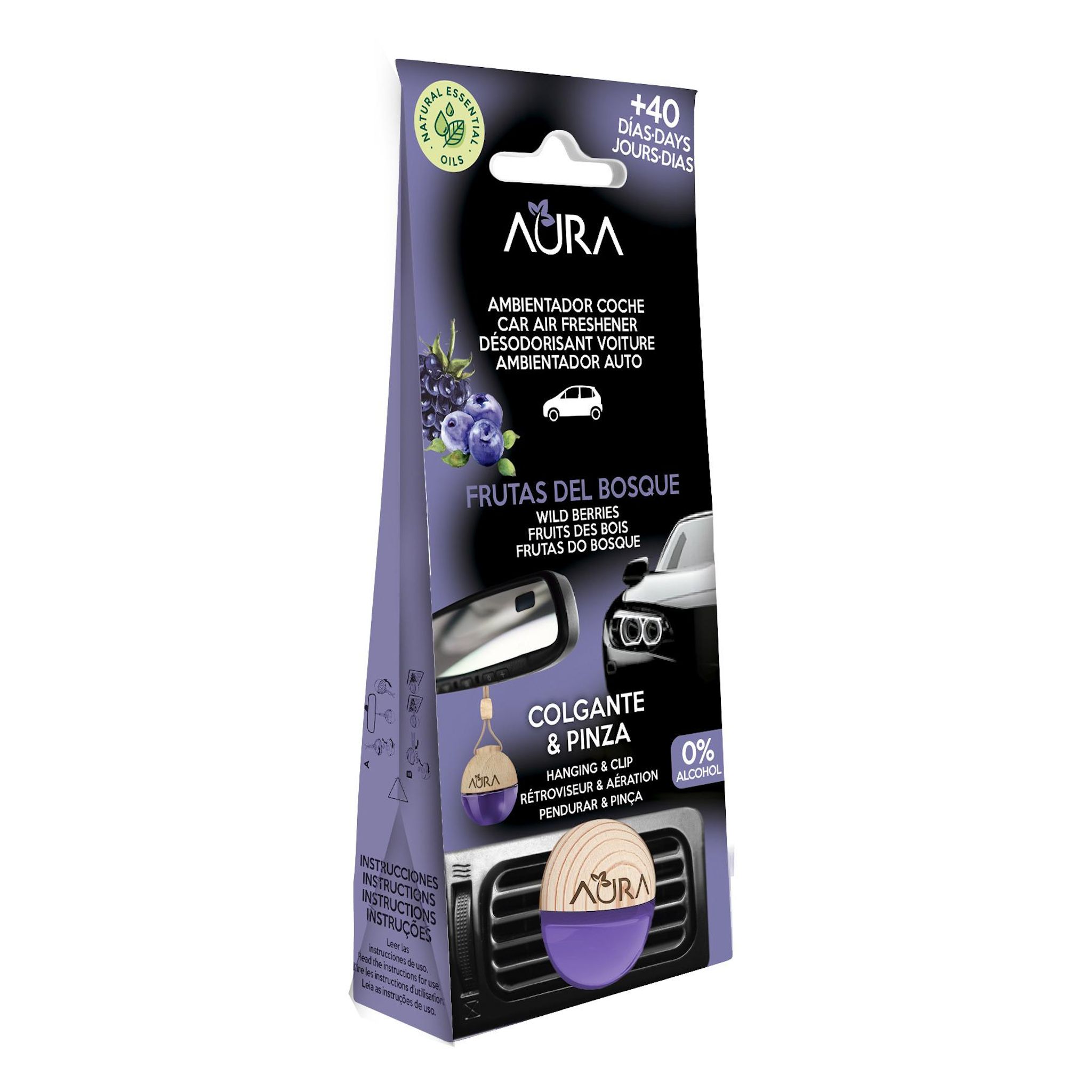 AURA Diffuseur désodorisant 2en1 aux huiles essentielles voiture fruits des bois x1 6ml