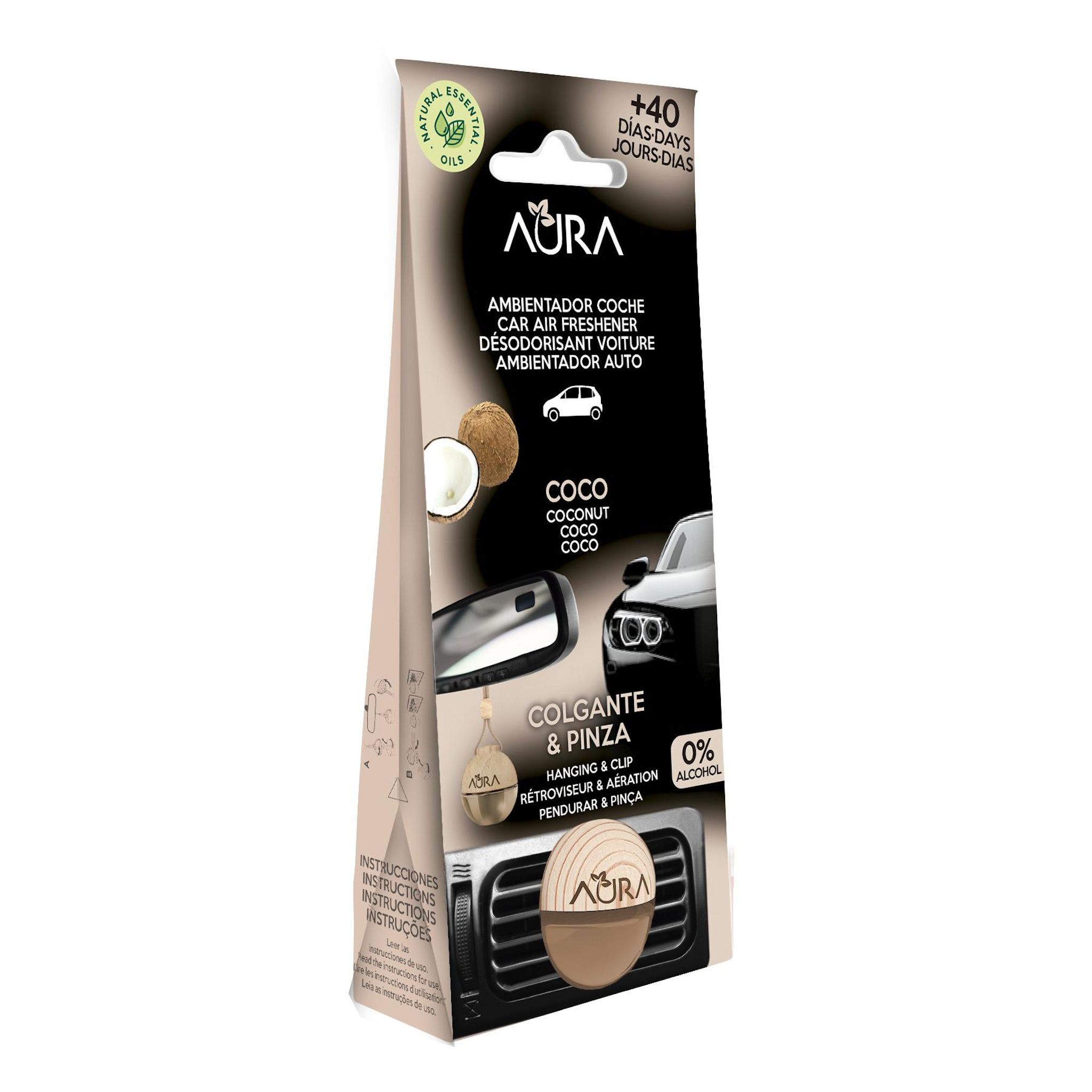 AURA Diffuseur désodorisant voiture double fixation 2en1 brise marine aux huiles essentielles 6ml