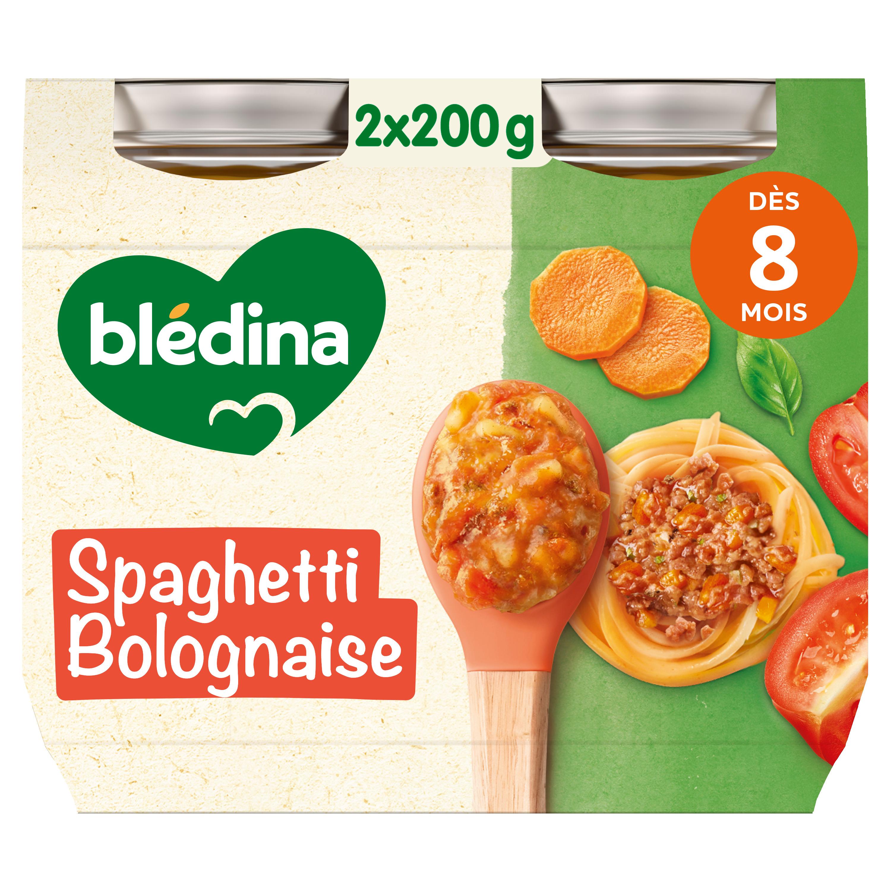 BLEDINA Petit pot spaghetti bolognaise sans sel ajouté dès 8 mois 2x200g