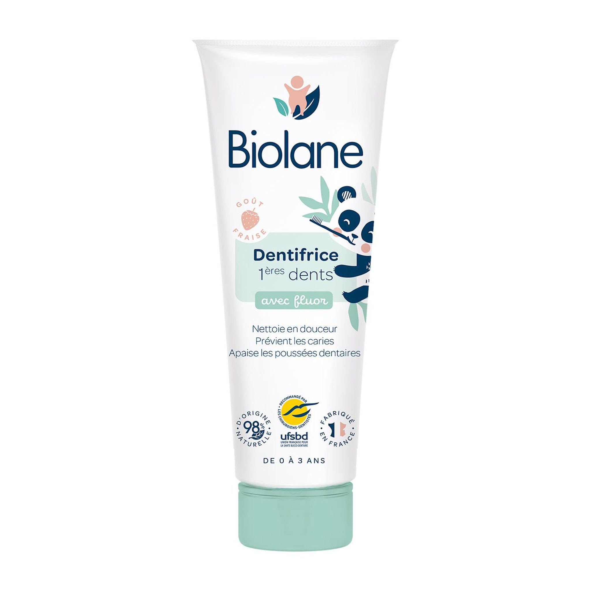 BIOLANE Dentifrice 1ères dents avec fluor de 0 à 3 ans goût fraise 50ml