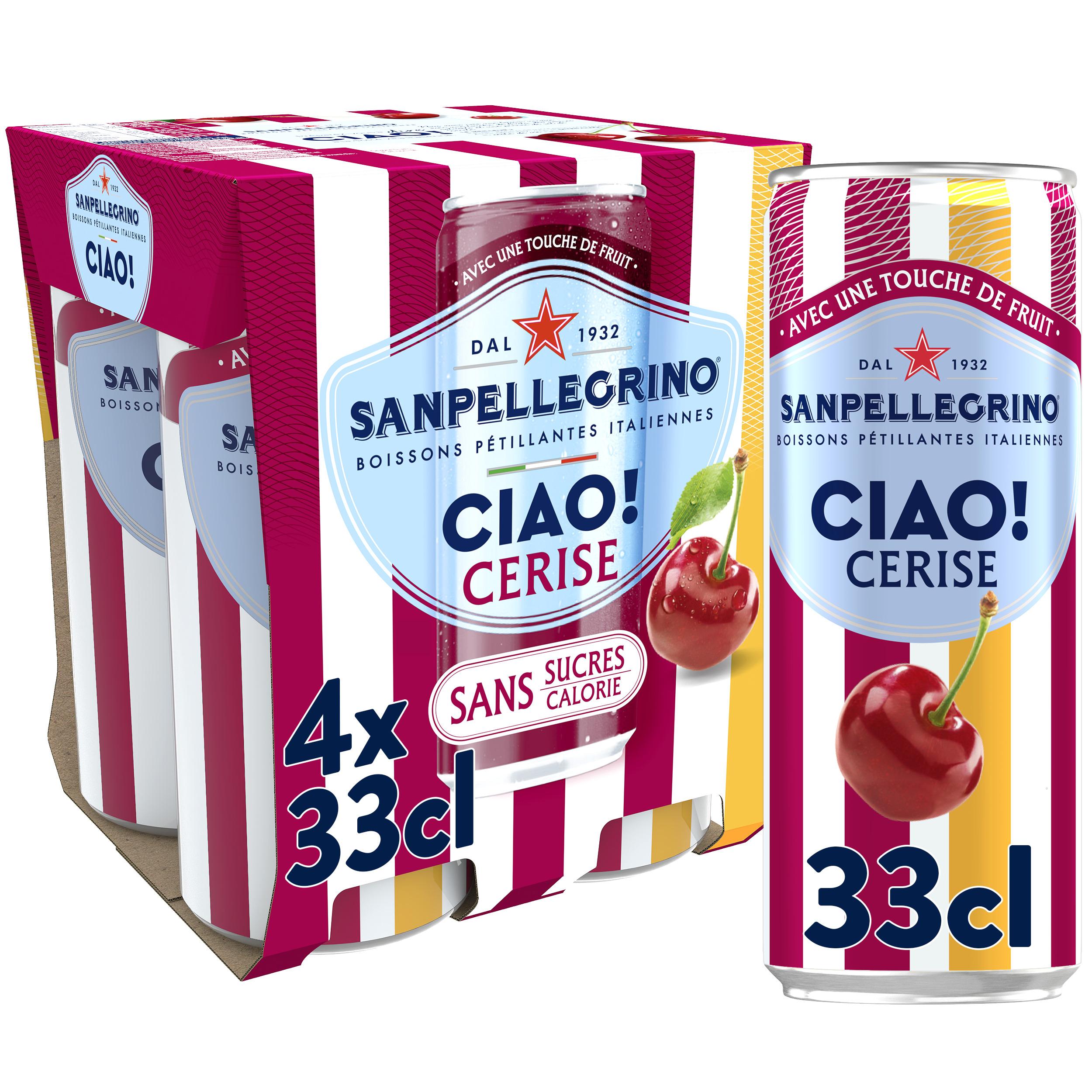 SAN PELLEGRINO Ciao! Boisson gazeuse aromatisée cerise sans sucres boîtes 4x33cl
