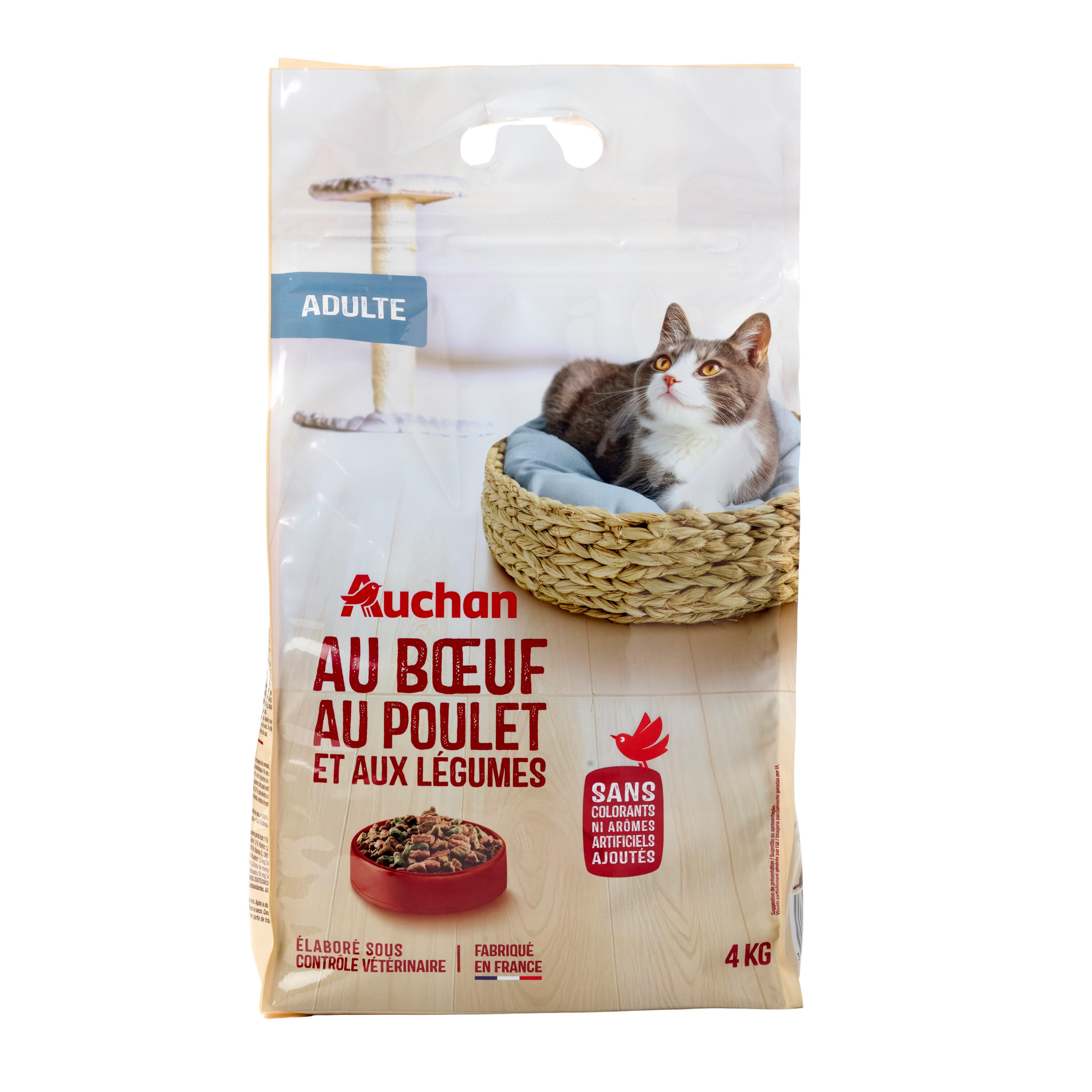 AUCHAN Croquettes au boeuf au poulet et aux legumes pour chat adulte 4kg