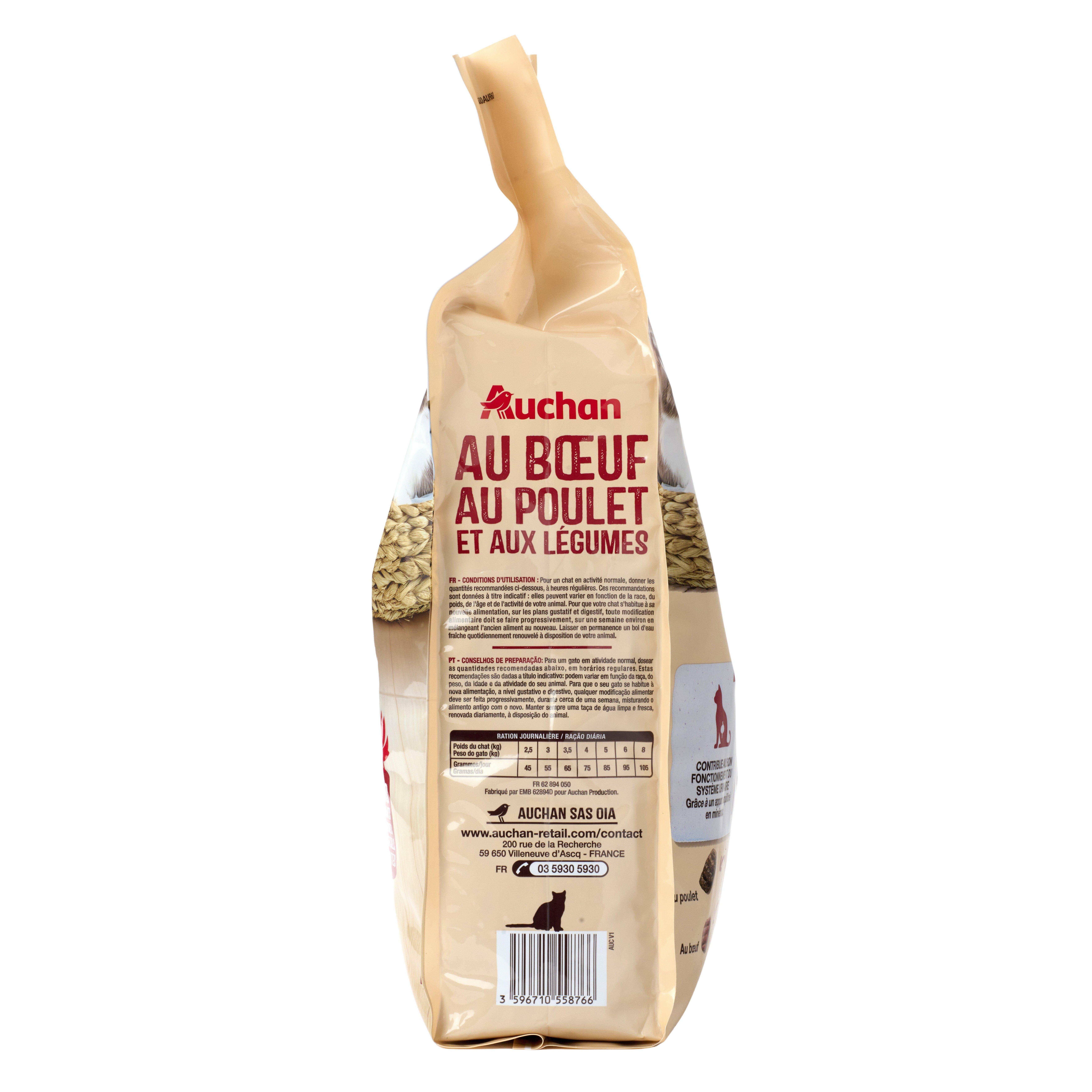 Voir la diapositive 4 : AUCHAN Croquettes au boeuf au poulet et aux legumes pour chat adulte 4kg