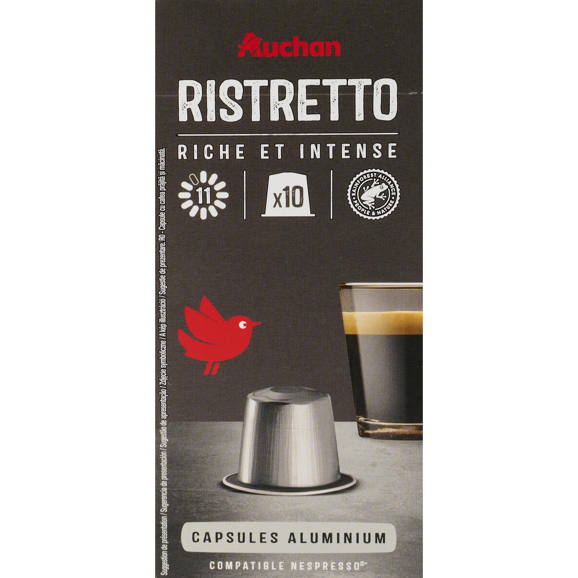 Voir la diapositive 2 : AUCHAN Capsules de café ristretto intensité 11 compatibles Nespresso 10 capsules 52g