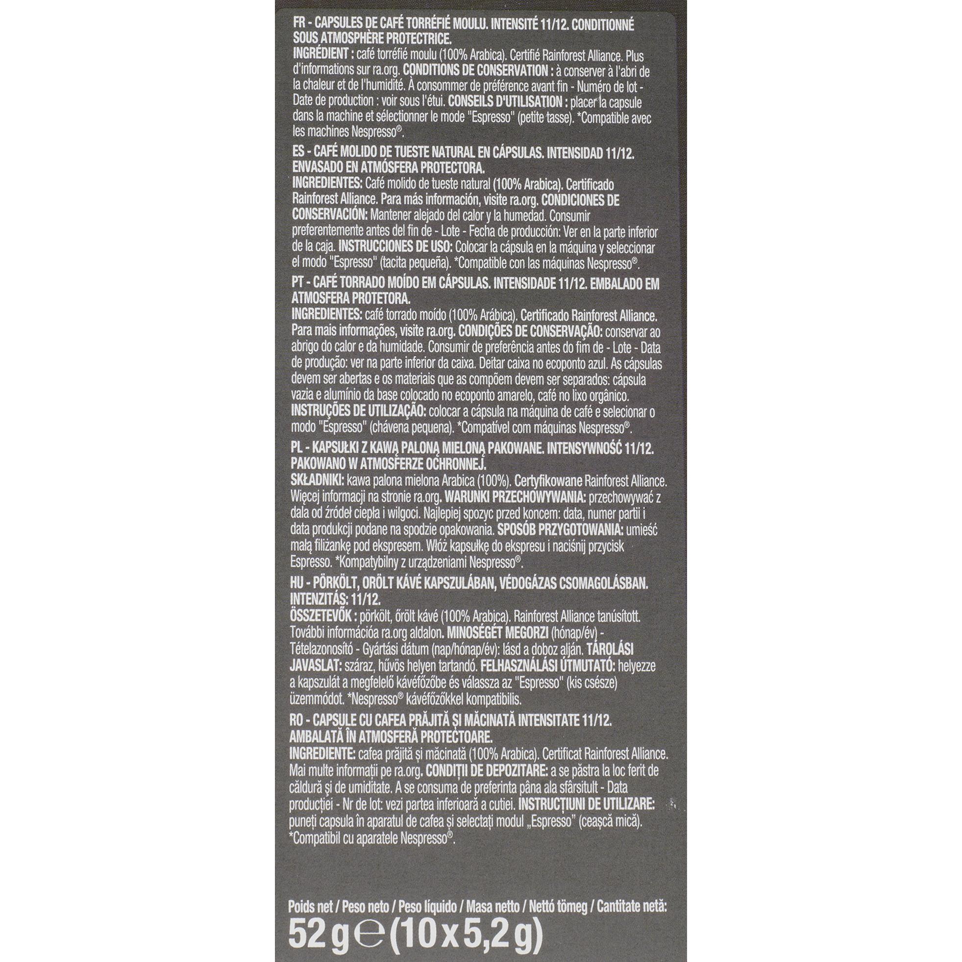 Voir la diapositive 3 : AUCHAN Capsules de café ristretto intensité 11 compatibles Nespresso 10 capsules 52g