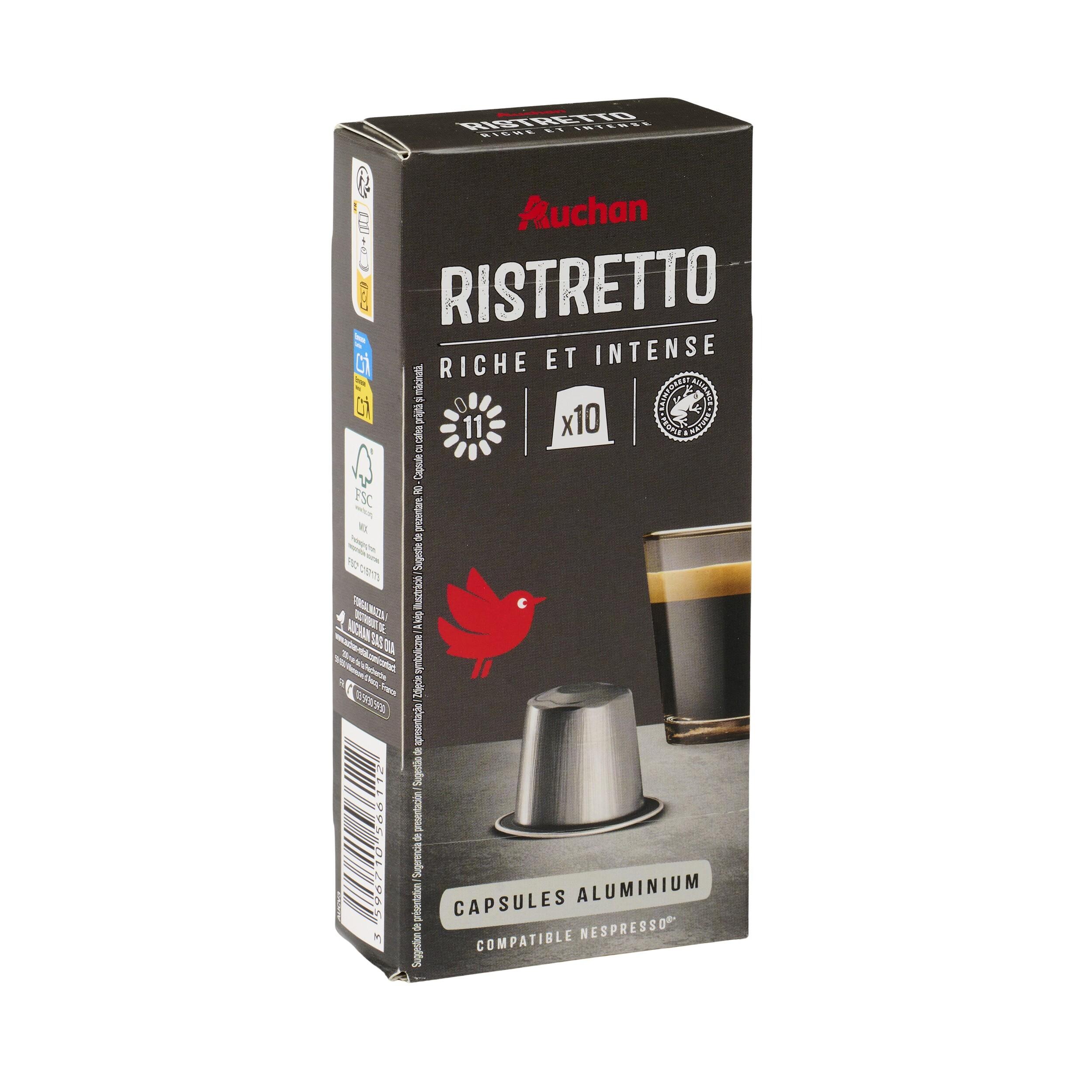 Voir la diapositive 4 : AUCHAN Capsules de café ristretto intensité 11 compatibles Nespresso 10 capsules 52g