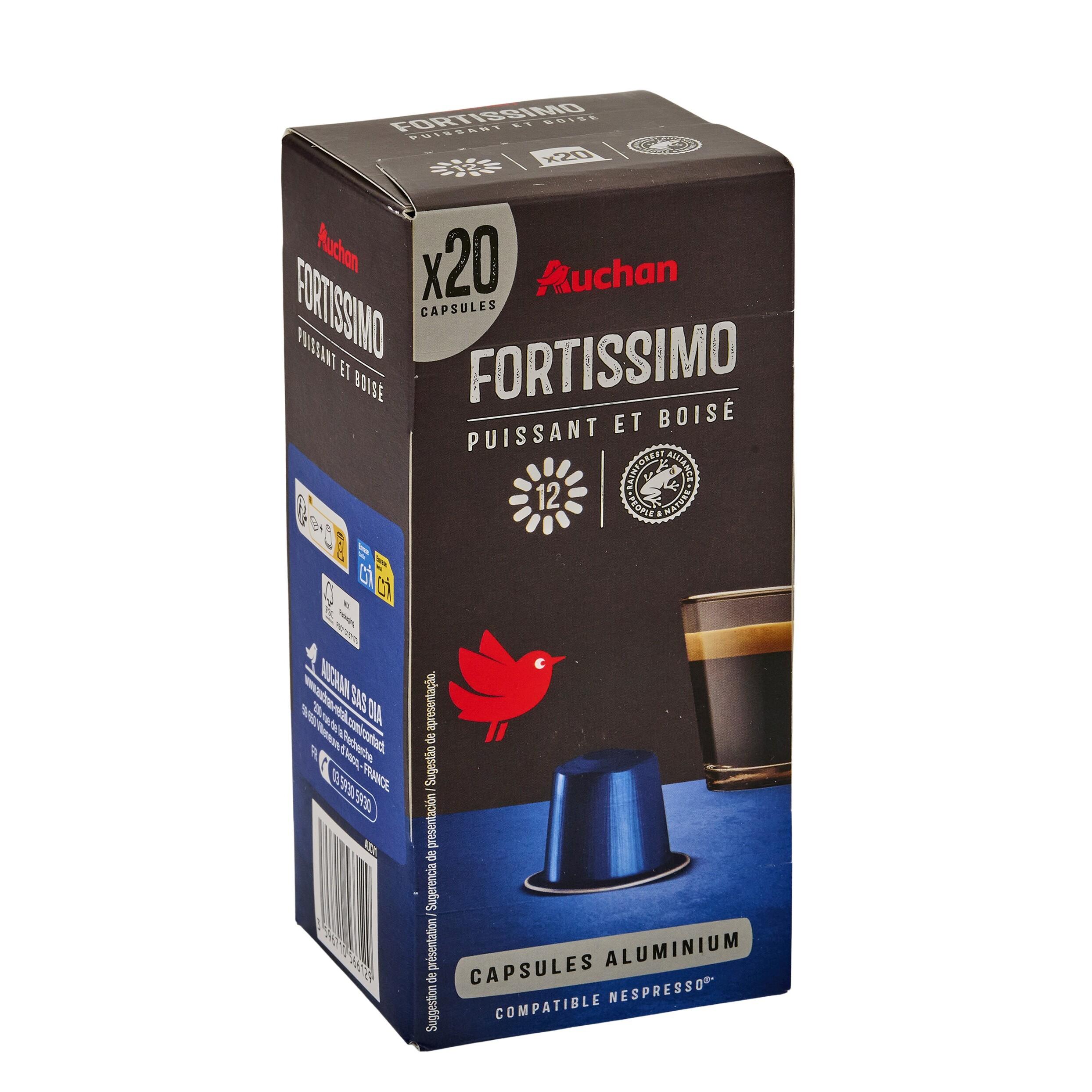 Voir la diapositive 2 : AUCHAN Fortissimo Capsules de café intense compatibles Nespresso 20 capsules 104g