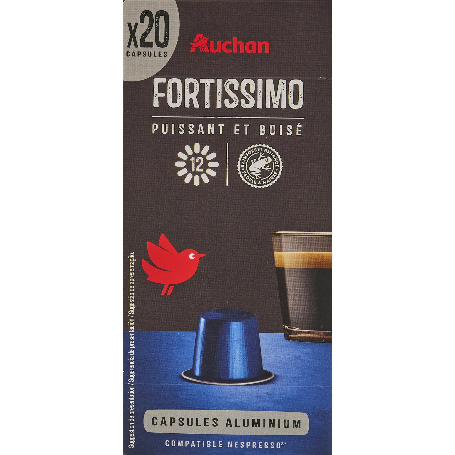 Voir la diapositive 4 : AUCHAN Fortissimo Capsules de café intense compatibles Nespresso 20 capsules 104g