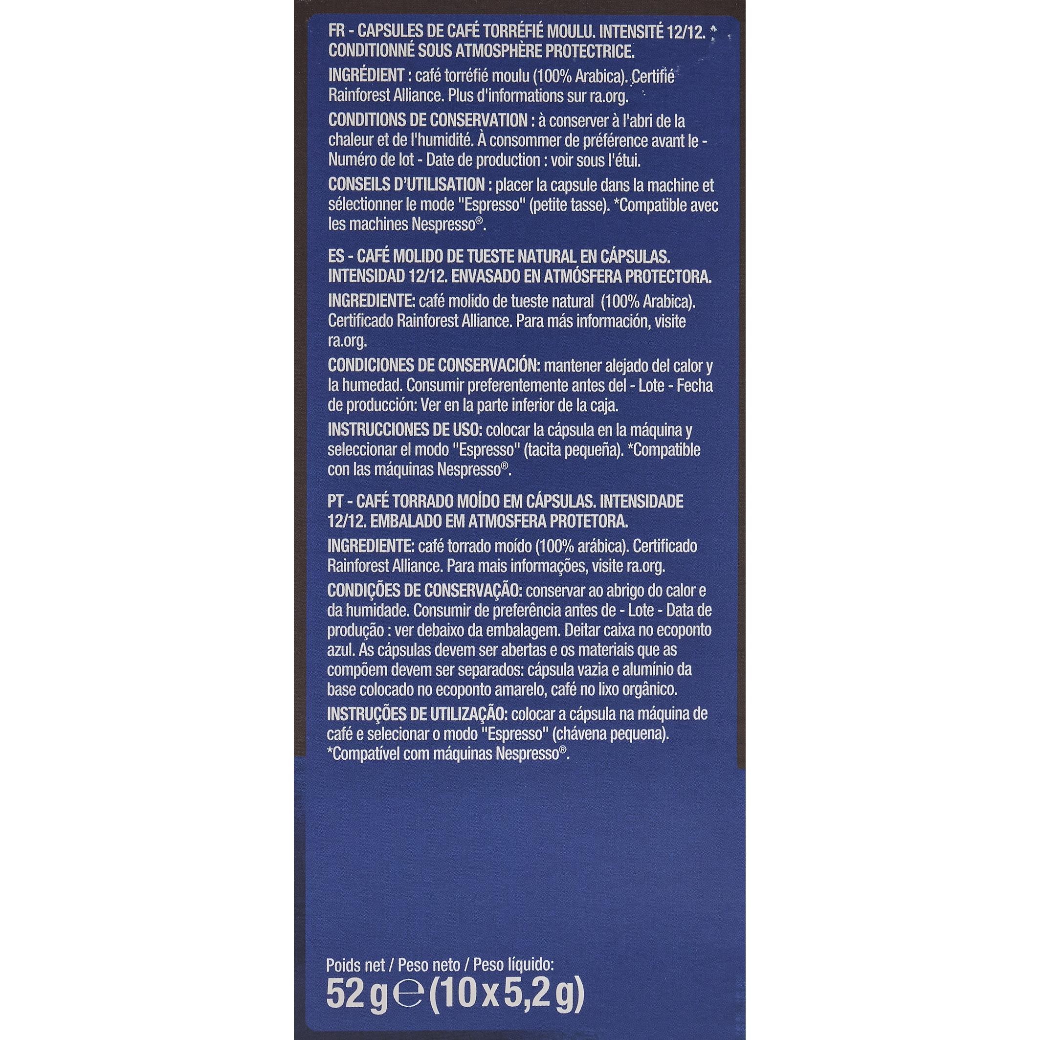 Voir la diapositive 2 : AUCHAN Capsules de café Fortissimo compatibles Nespresso 10 capsules 52g