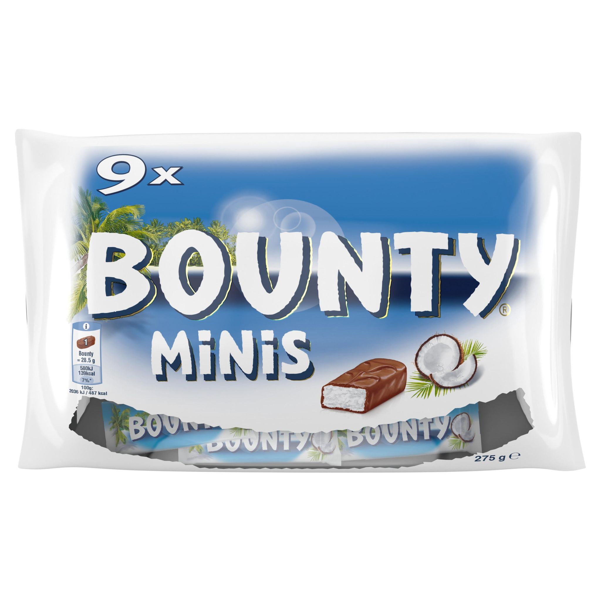 BOUNTY Mini barres à la noix de coco enrobées de chocolat au lait 9 barres 275g