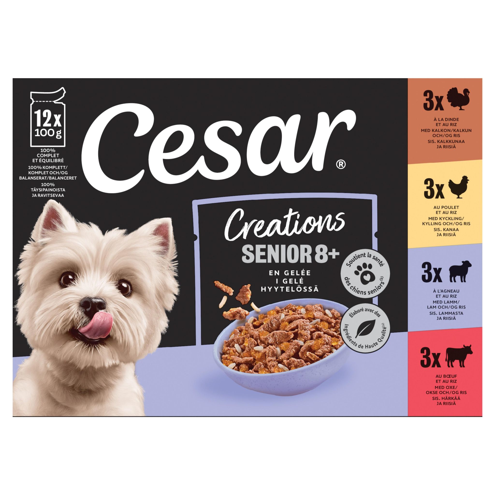 CESAR Sachets repas en gelée multivariétés pour chien senior 12 sachets 12x100g