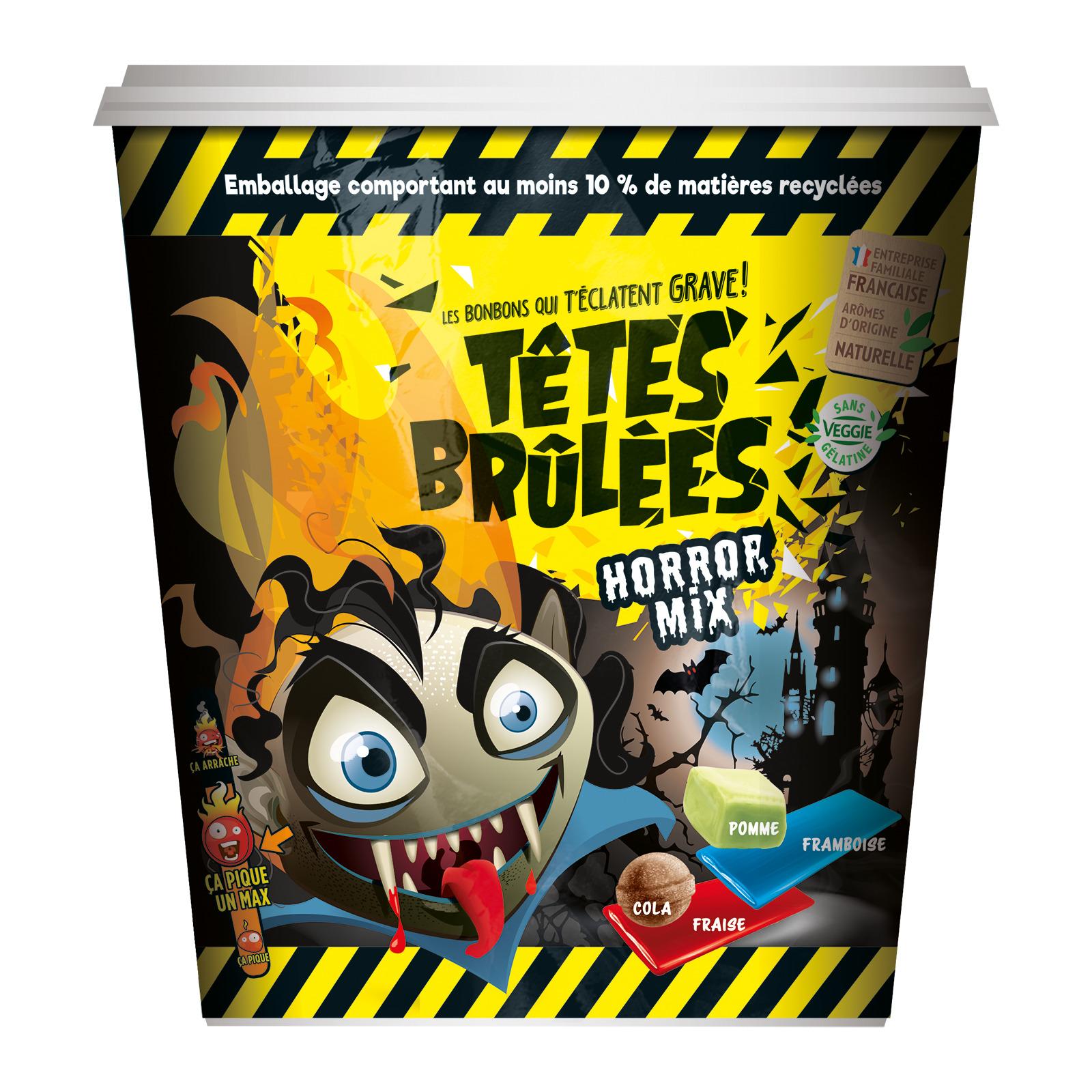 TÊTES BRÛLÉES Horror Mix Assortiment de bonbons saveur cola, pomme framboise et fraise 450g