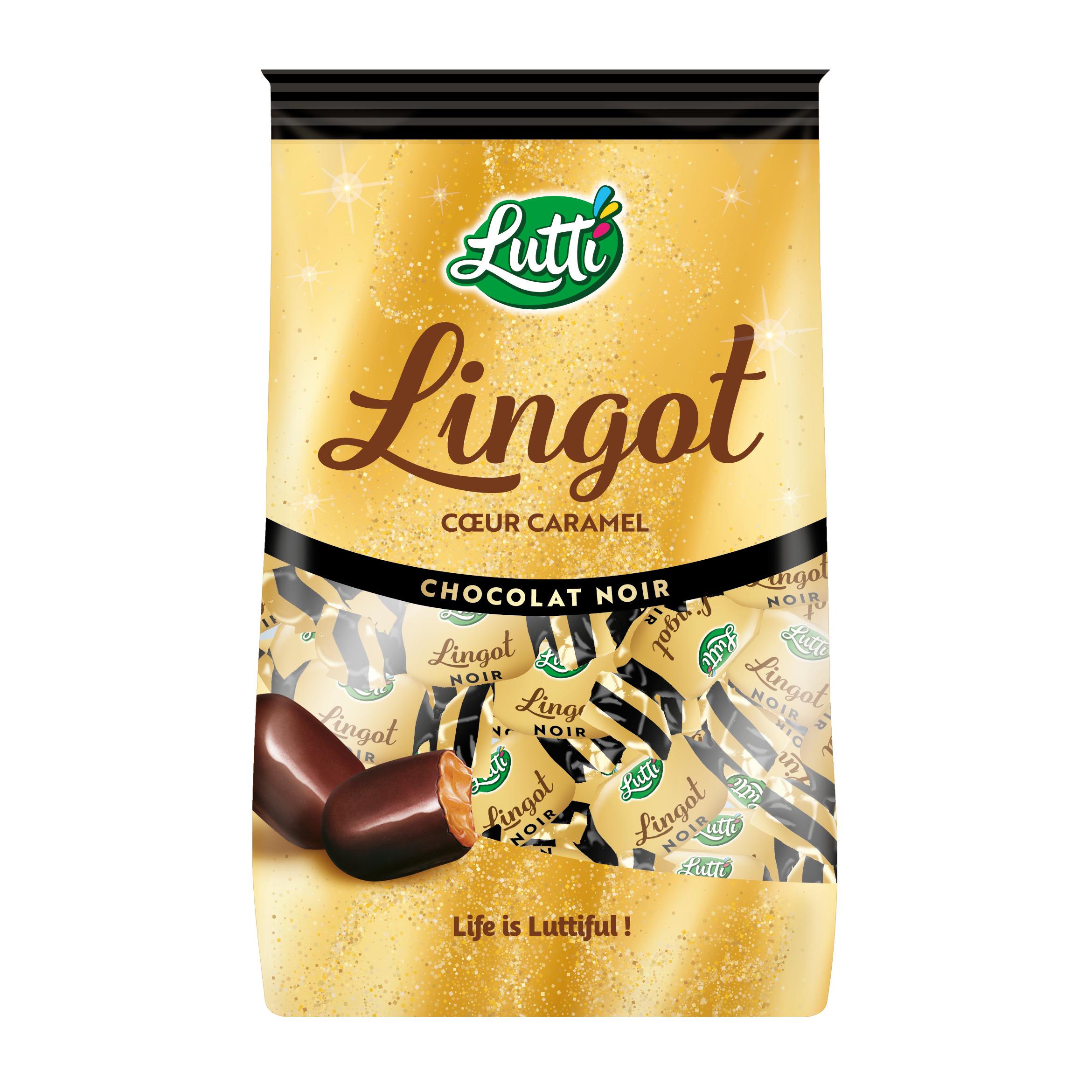 LUTTI Lingot Bonbons de chocolat noir fourré au coeur caramel 250g