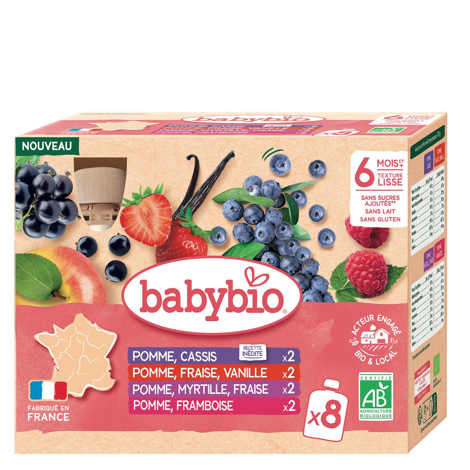 BABYBIO Gourde dessert fruits rouges multipack bio dès 6 mois 8x90g