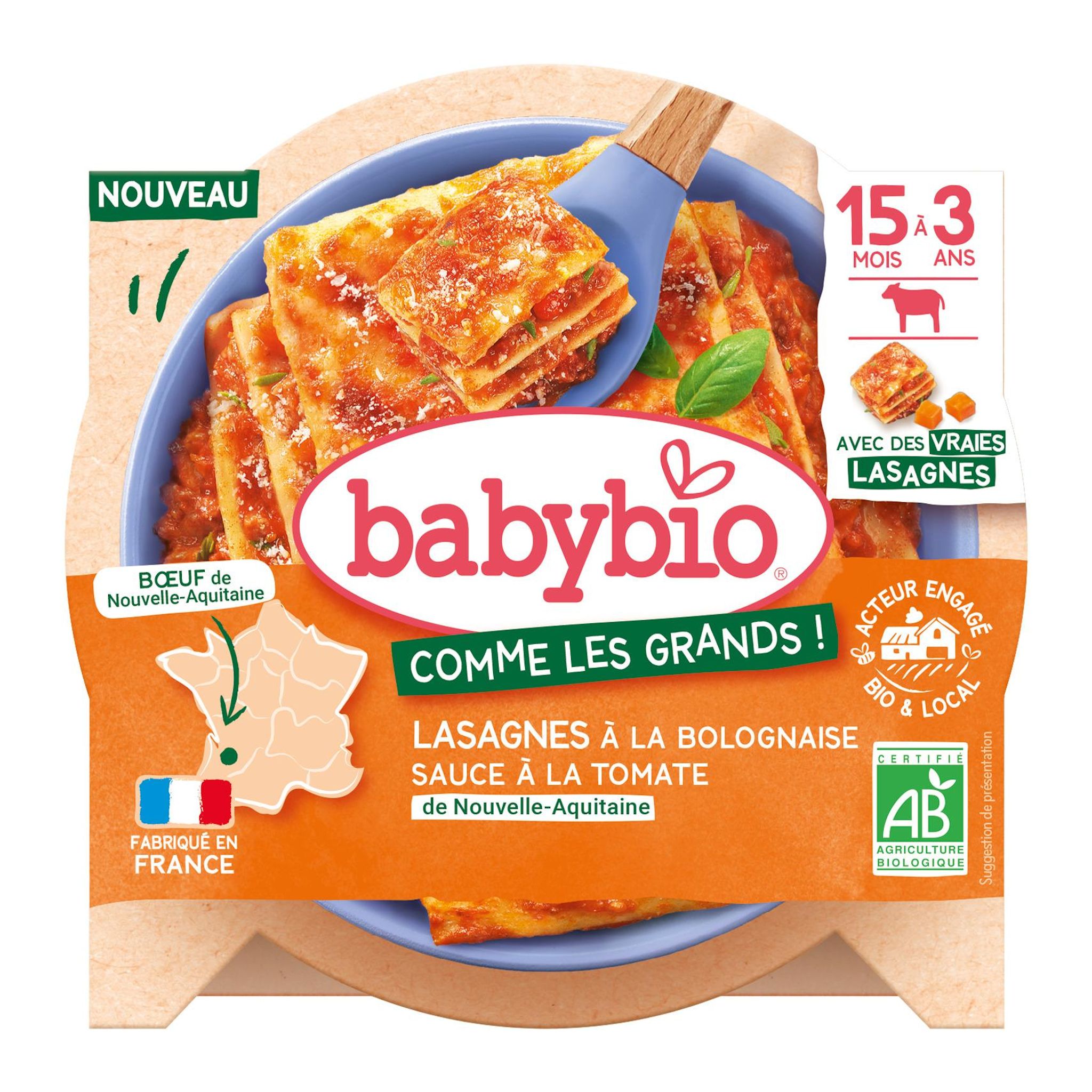 BABYBIO Assiette lasagnes bolognaise boeuf bio dès 15 mois 200g