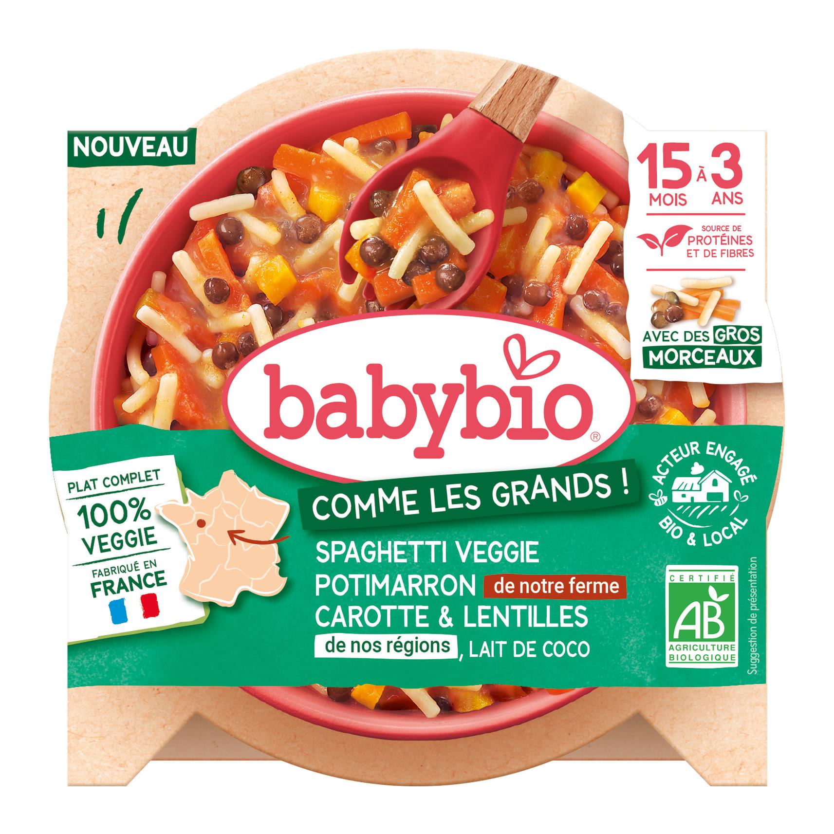 BABYBIO Plat spaghetti potimarron carotte lentilles bio dès 15 mois 200g