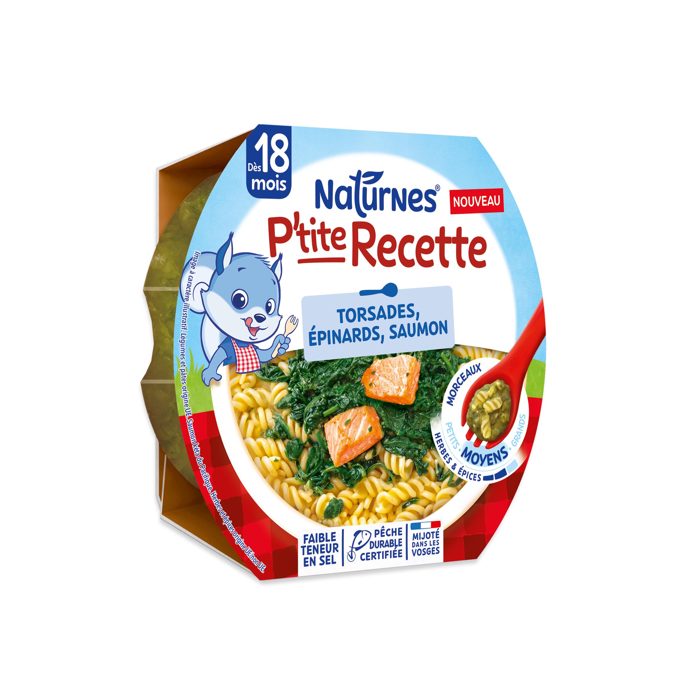 NATURNES P'tite Recette assiette torsades epinards saumon dès 18 mois 250g