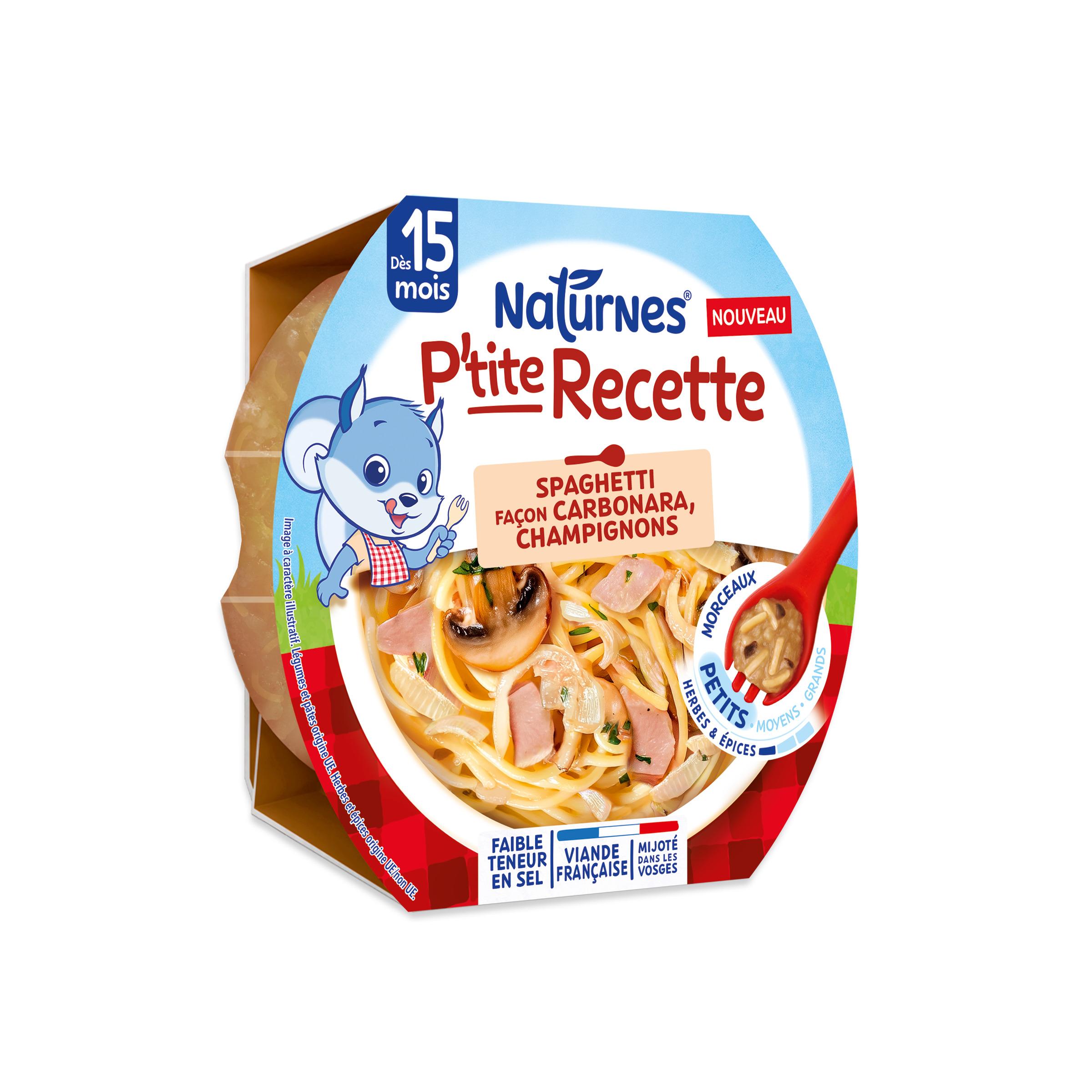NATURNES Ptite recette assiette spaghetti façon carbonara champignons dès 15 mois 250g