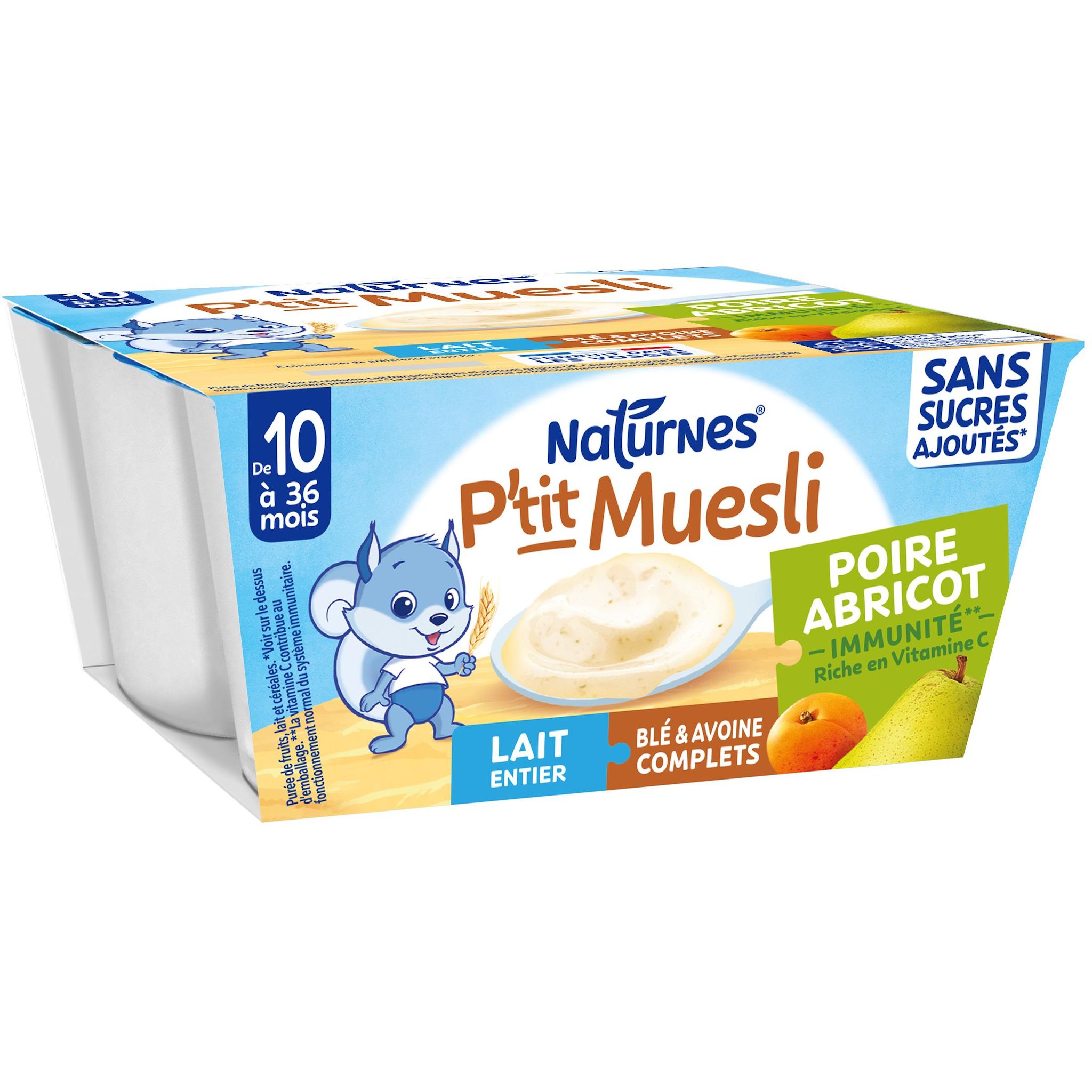 NATURNES P'tit Muesli poire abricot dès 10 mois 4x90g