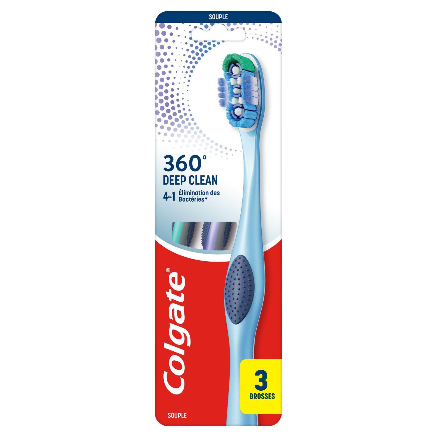 COLGATE 360 Deep Clean Brosse à dent souple 3 brosses à dents
