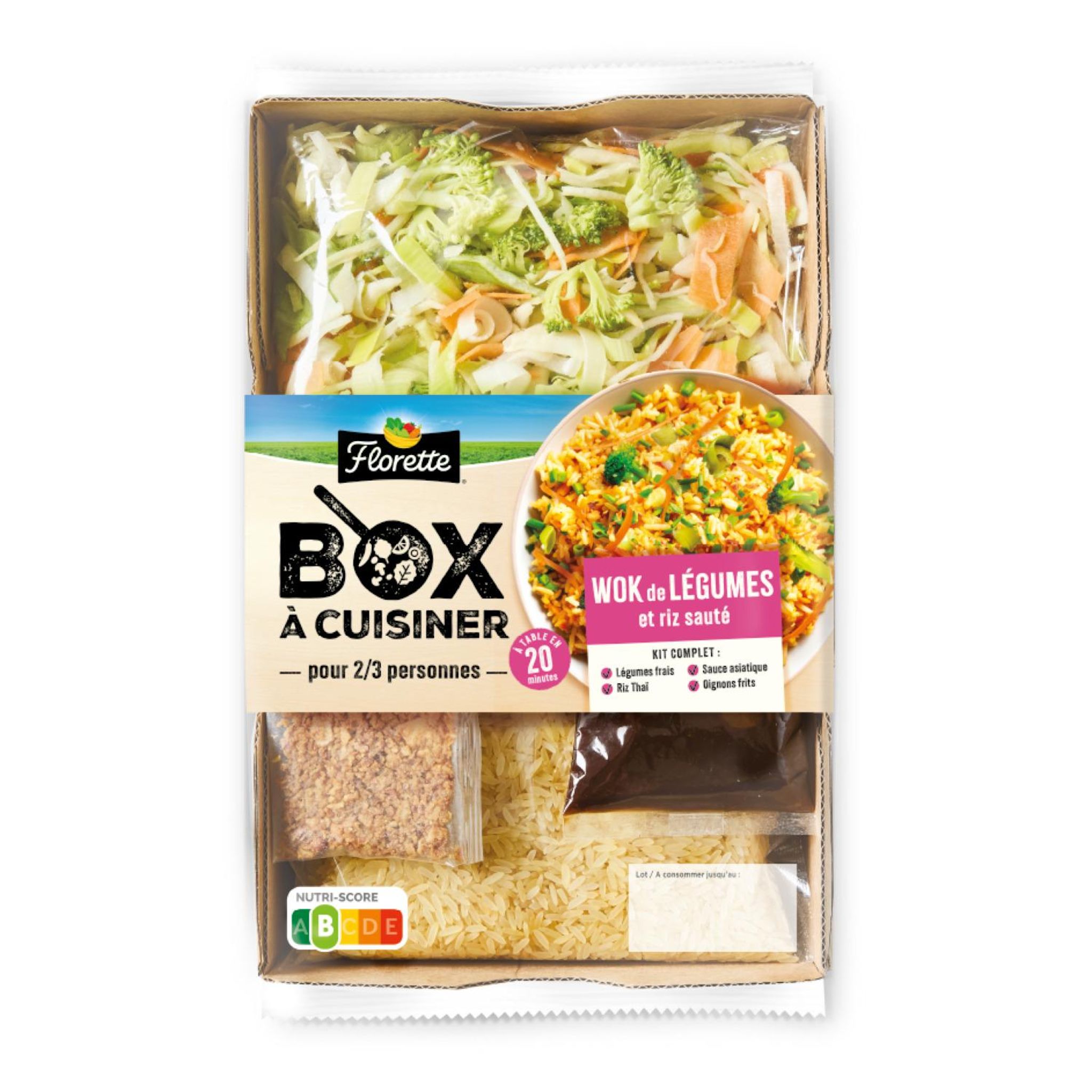FLORETTE Box à cuisiner wok de légumes et riz sauté 2/3 parts 580g