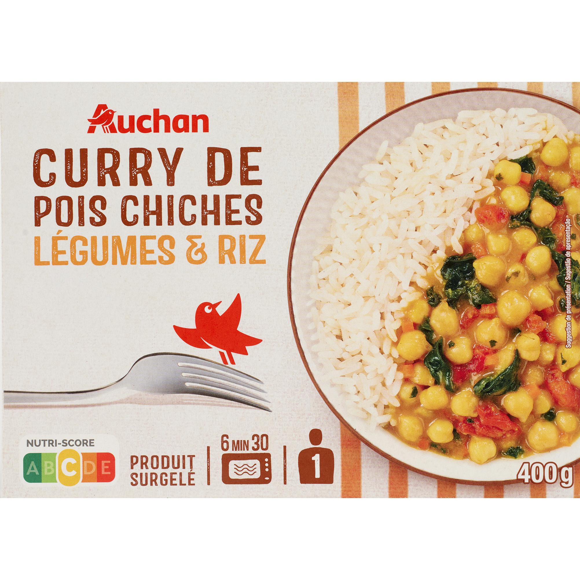 AUCHAN Curry de pois chiches aux légumes et au riz 400g