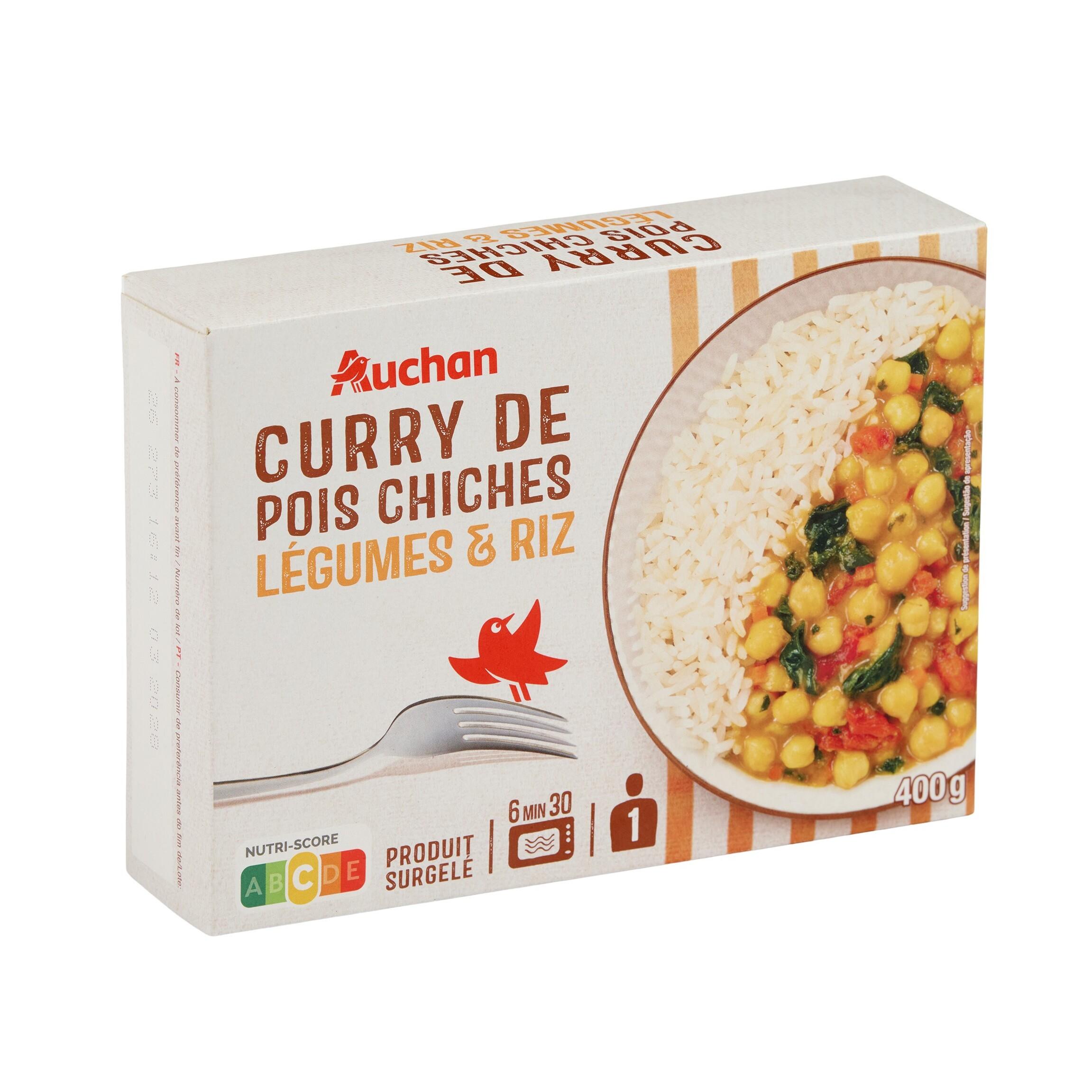 Voir la diapositive 3 : AUCHAN Curry de pois chiches aux légumes et au riz 400g