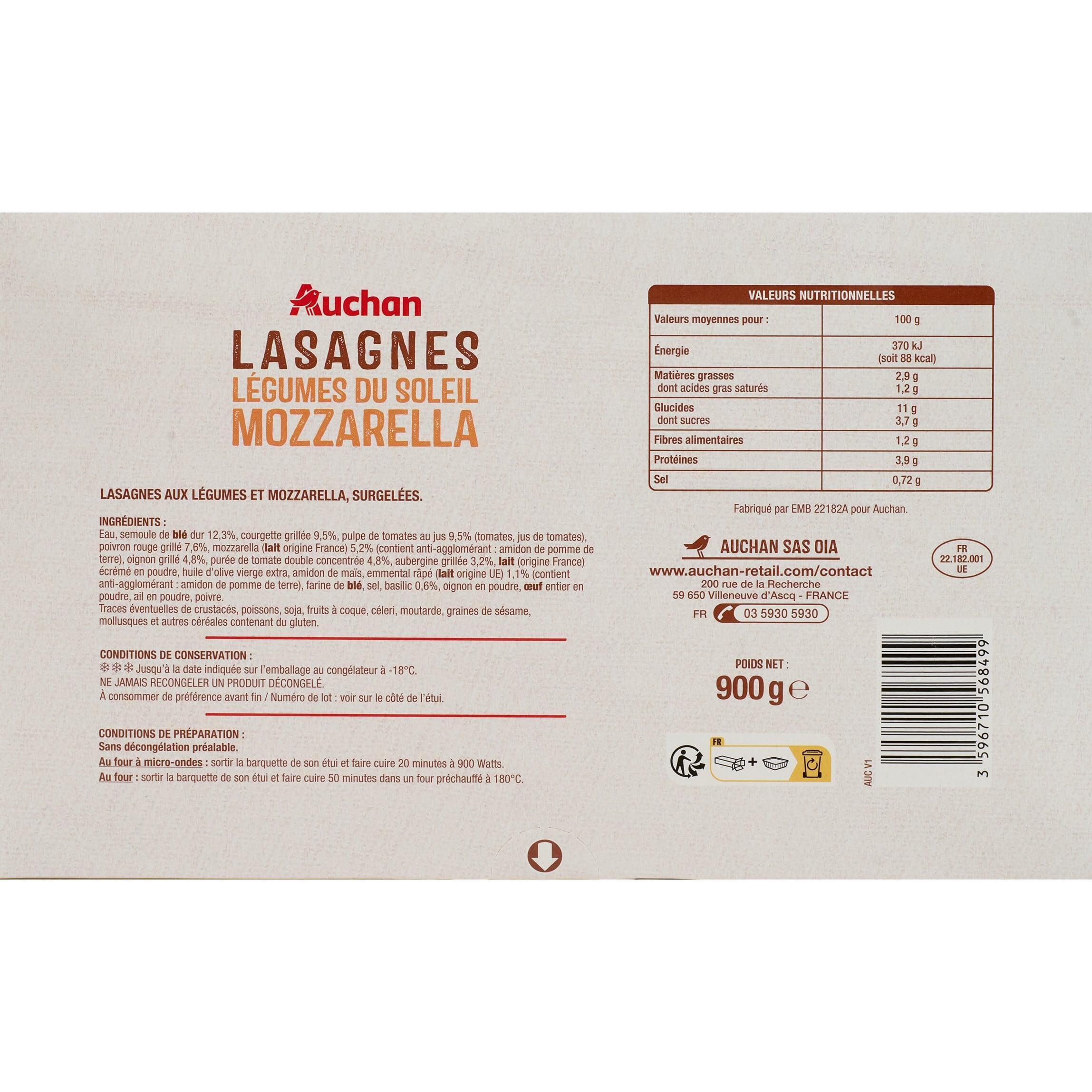 Voir la diapositive 3 : AUCHAN Lasagnes aux légumes du soleil 900g