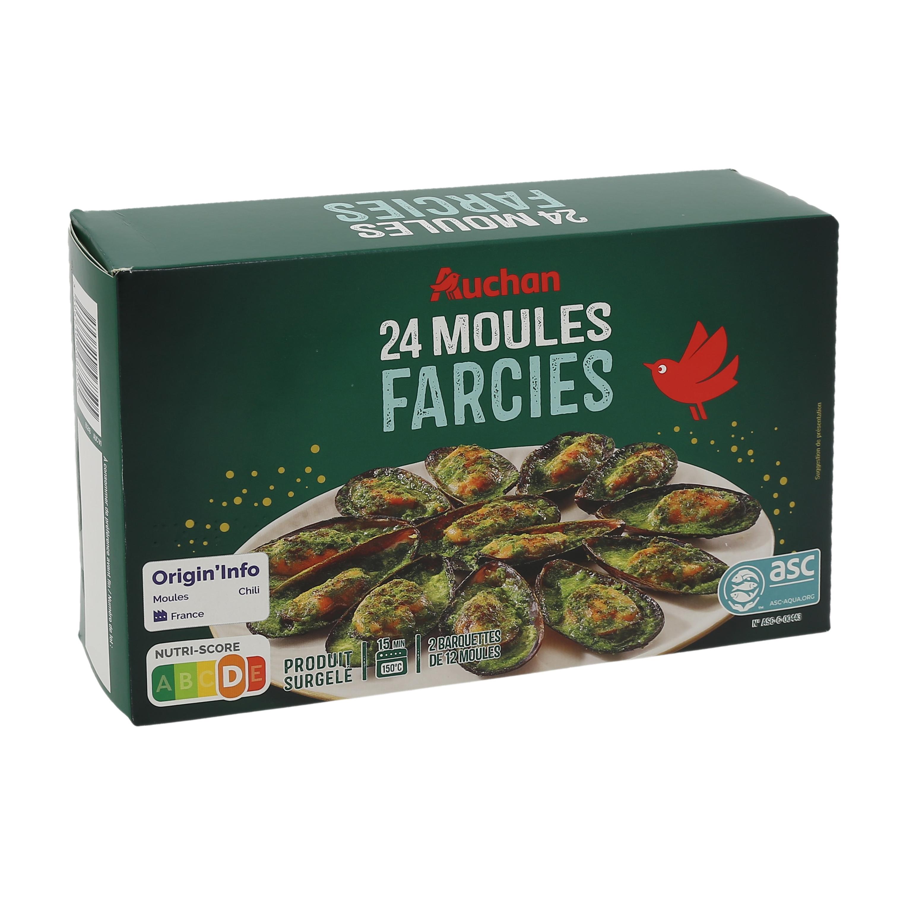 Voir la diapositive 4 : AUCHAN Moules farcies ASC 24 pièces 250g