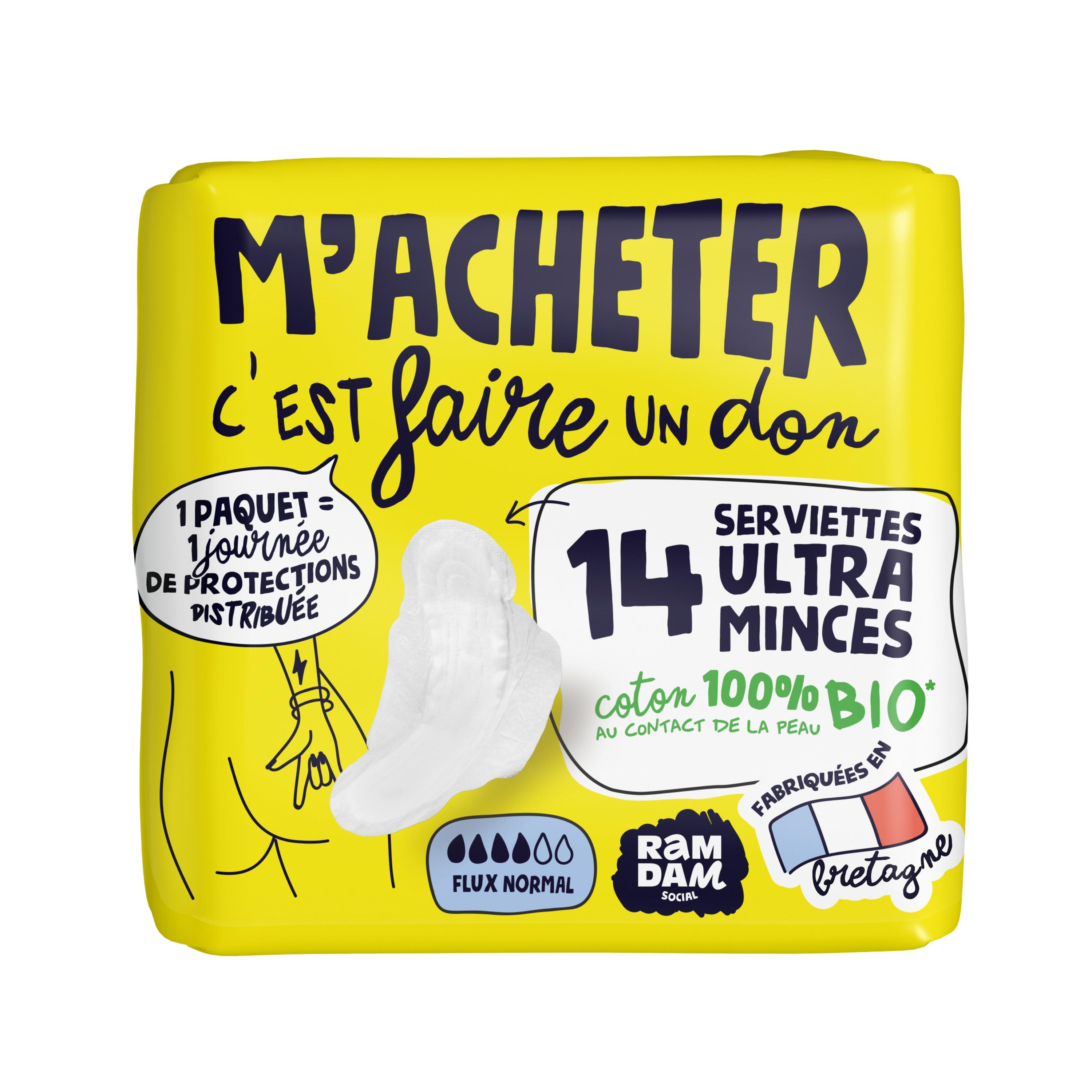 RAMDAM SOCIAL Serviettes hygiéniques bio ultra minces flux normal 14 serviettes