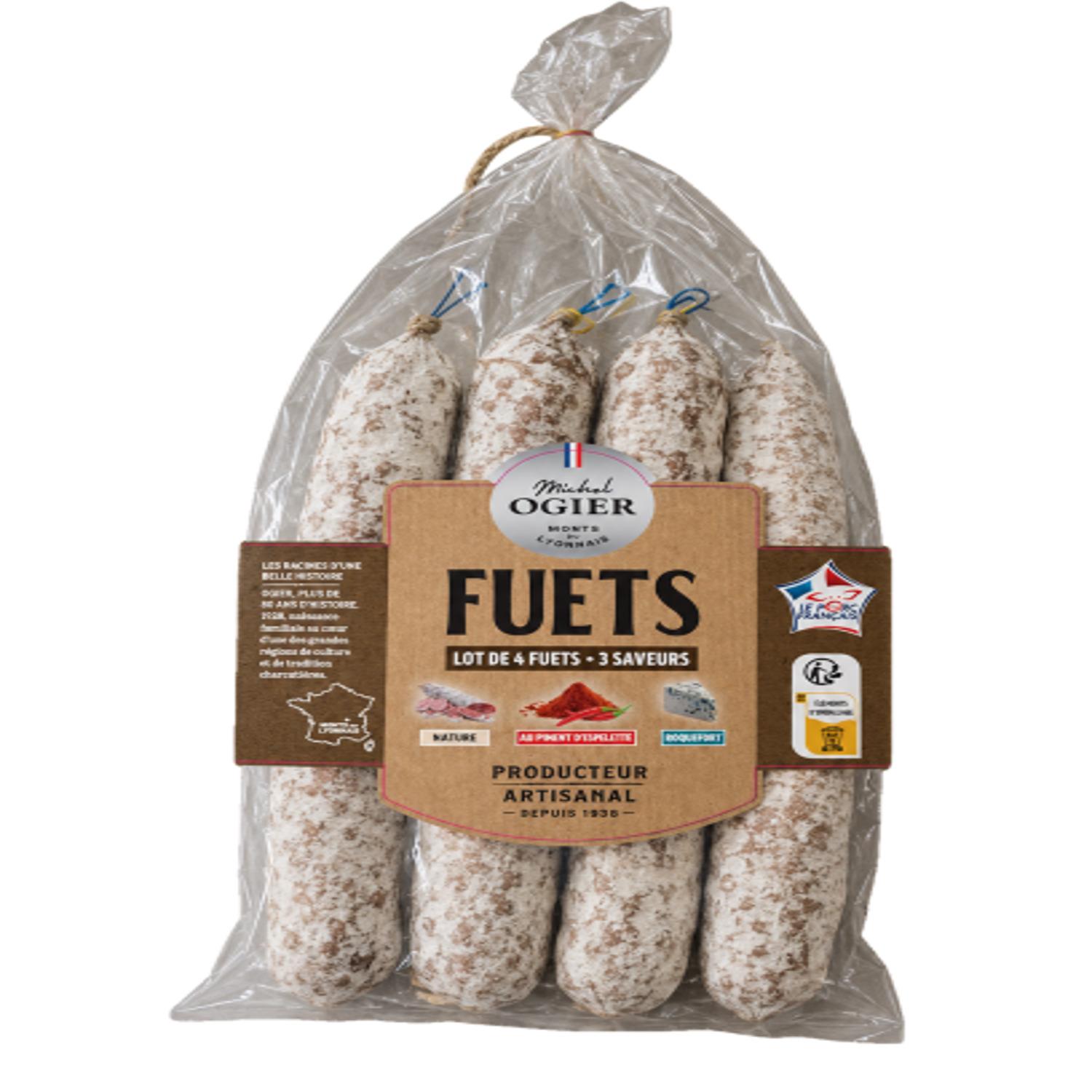 OGIER Fuets 3 saveurs nature roquefort et piment origine France 130g FORMAT PROMO