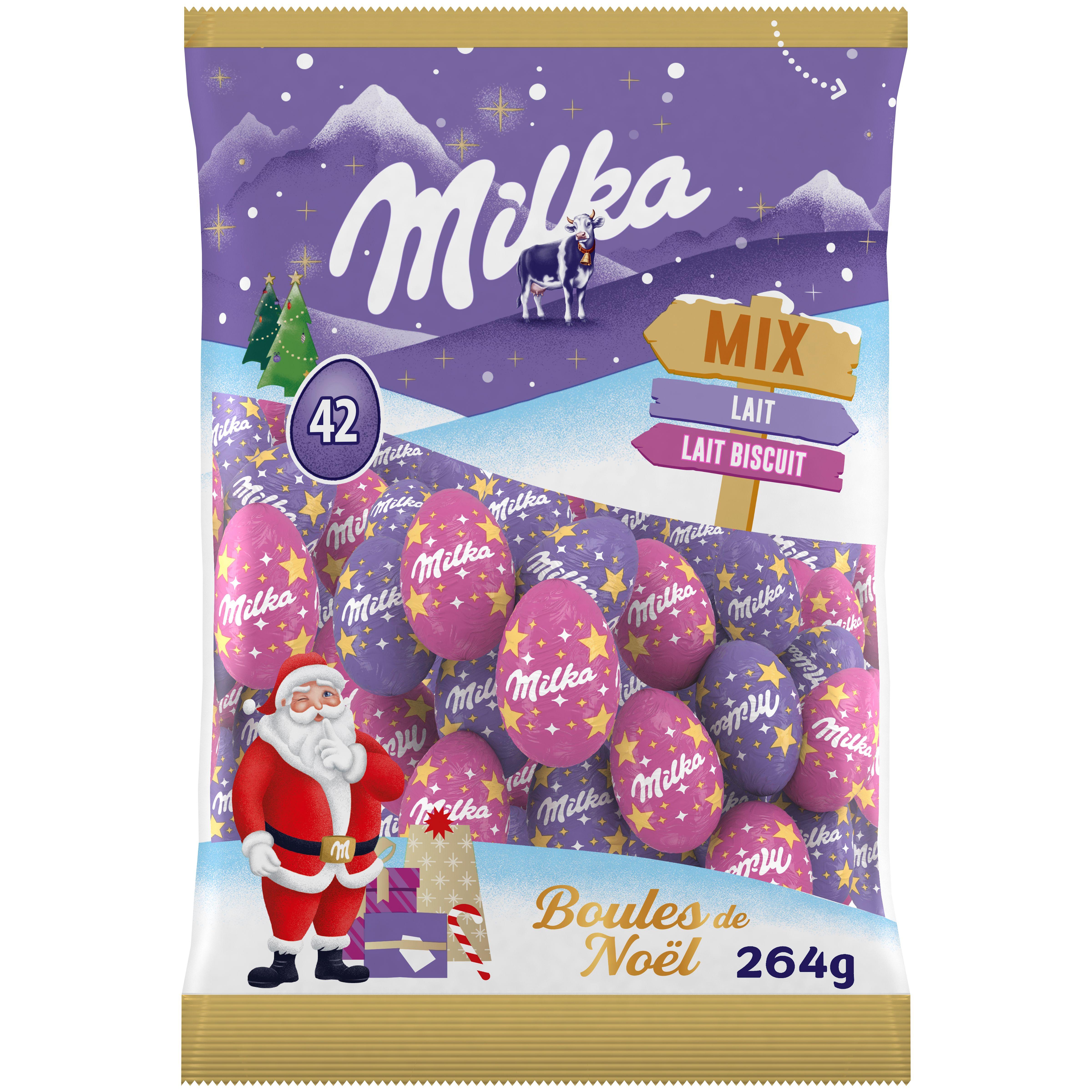 MILKA Petits oeufs de Noël au chocolat au lait et biscuits 42 oeufs 264g