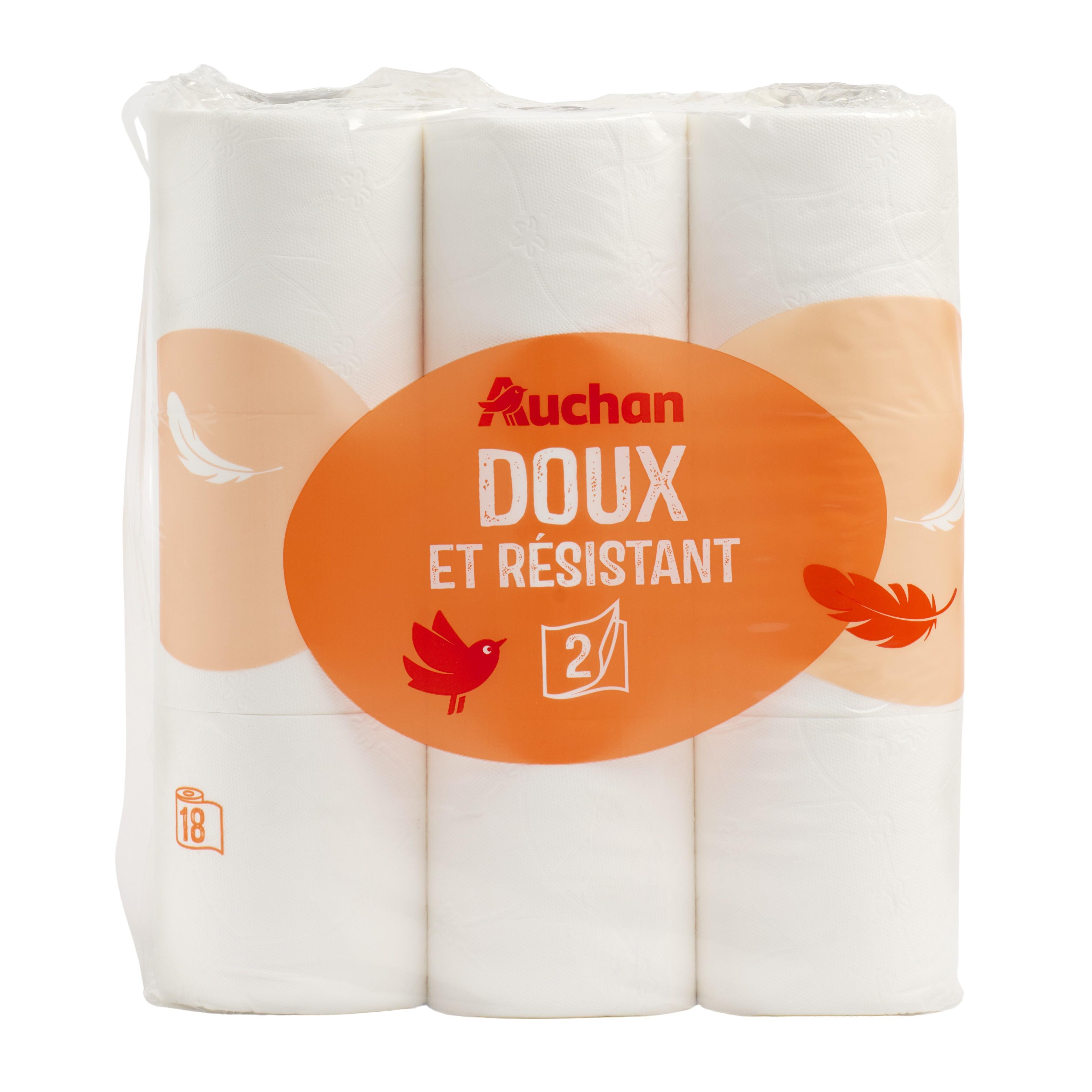 AUCHAN Papier toilette blanc doux 2 épaisseurs 18 rouleaux