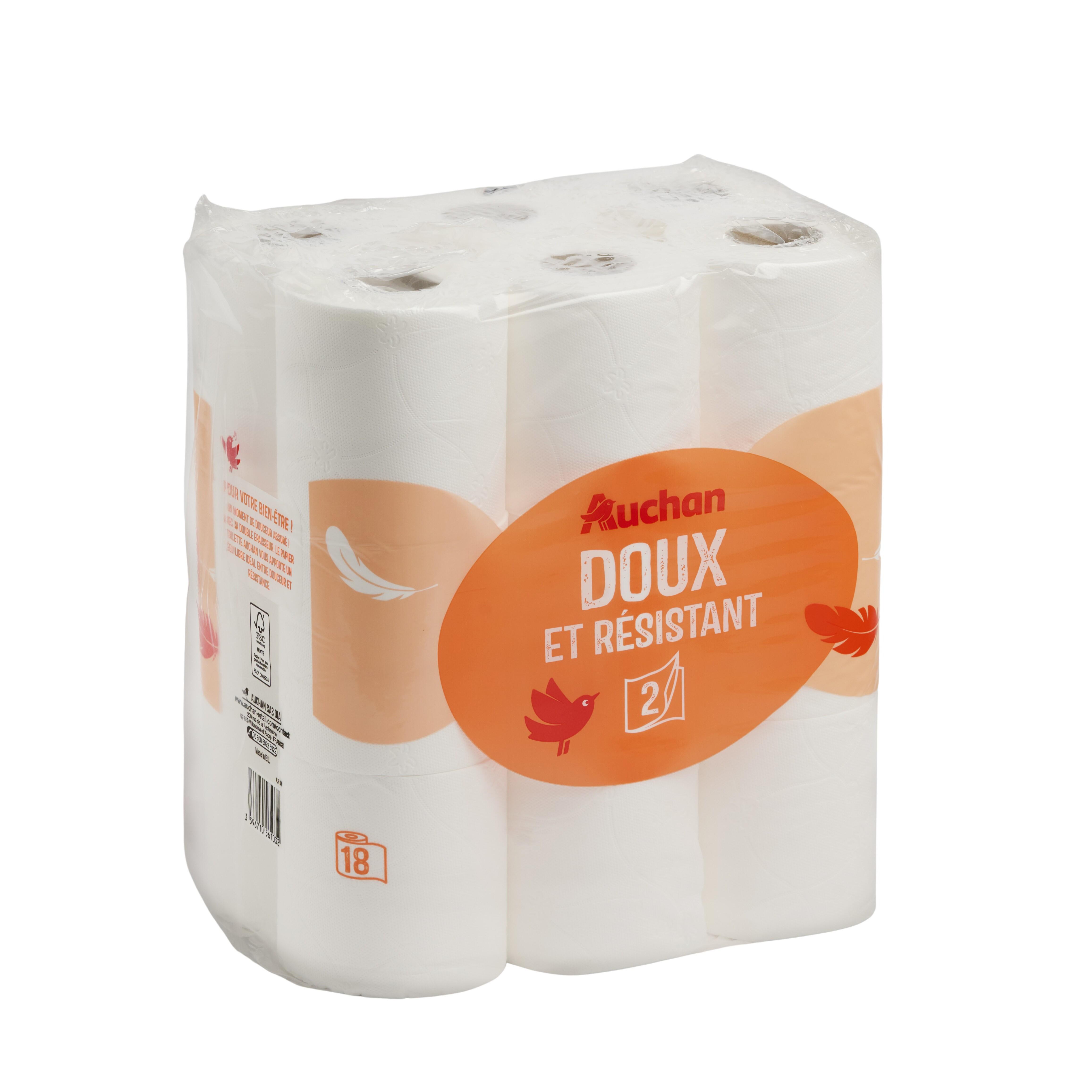 Voir la diapositive 2 : AUCHAN Papier toilette blanc doux 2 épaisseurs 18 rouleaux