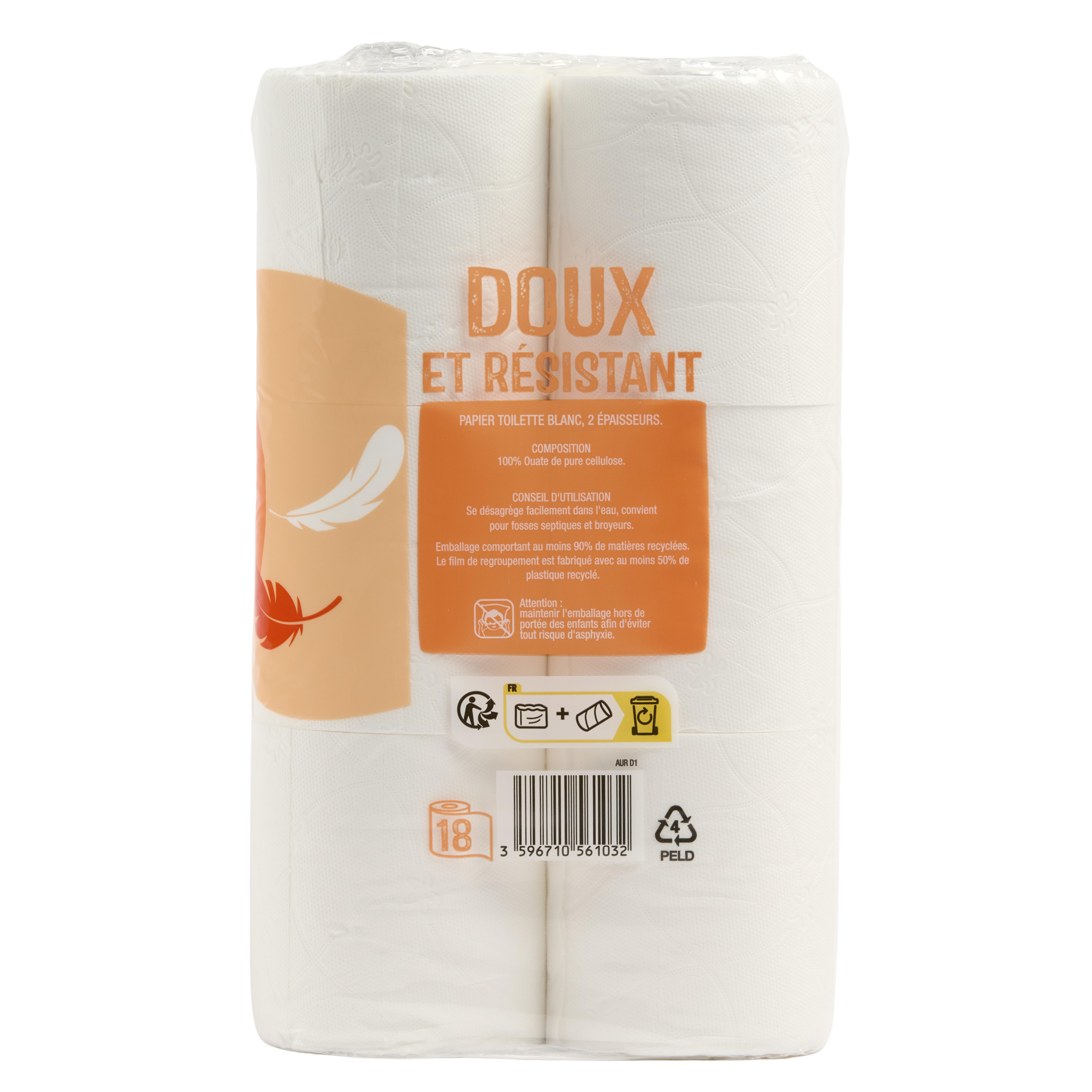 Voir la diapositive 3 : AUCHAN Papier toilette blanc doux 2 épaisseurs 18 rouleaux