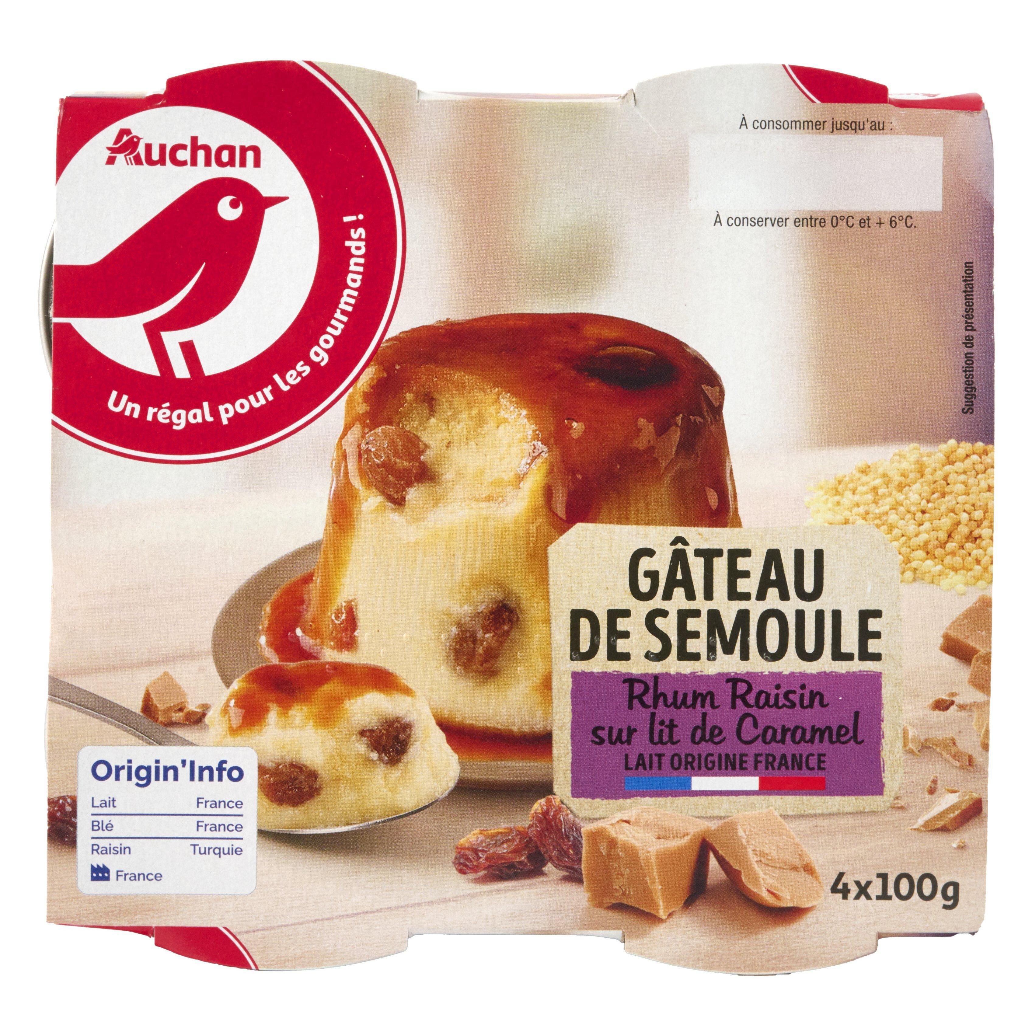 AUCHAN Gâteau de semoule rhum raisins 4x100g