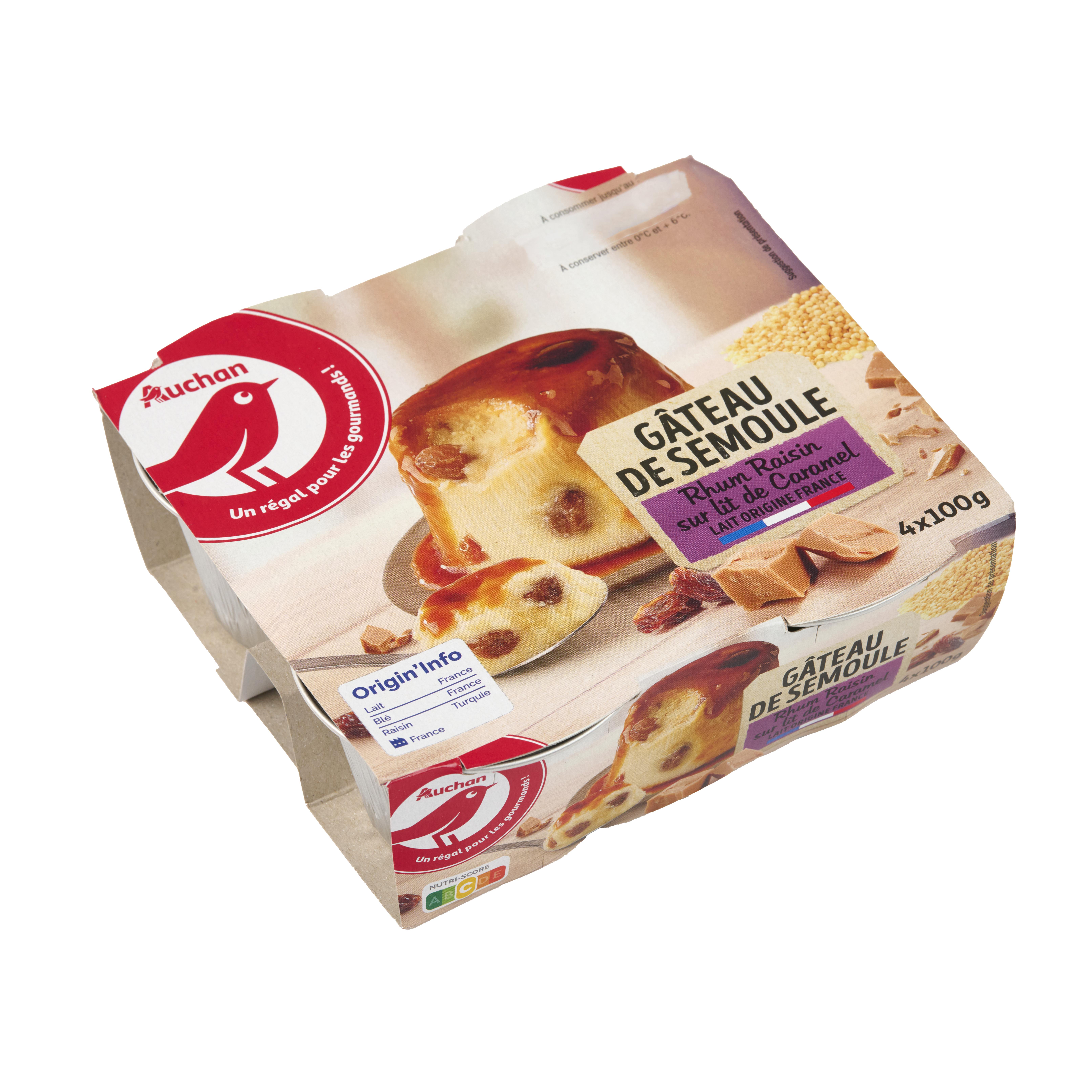 Voir la diapositive 2 : AUCHAN Gâteau de semoule rhum raisins 4x100g