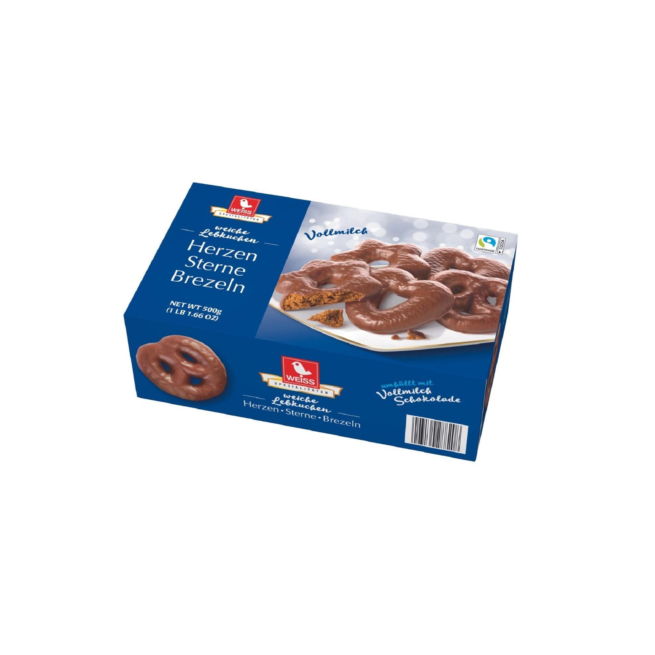 WEISS Coeur étoile en pain d'épices façon bretzel au chocolat au lait 500g