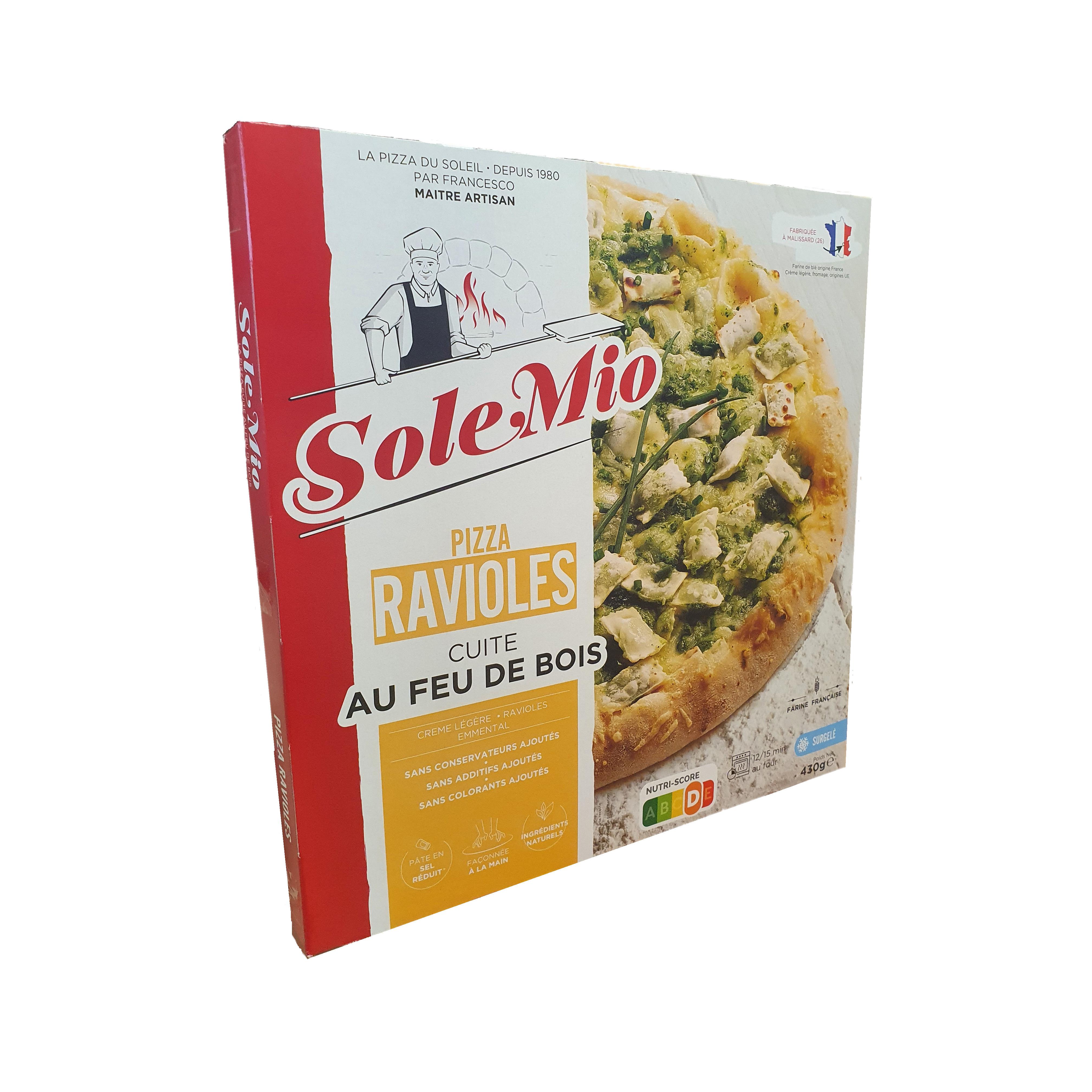 SOLE MIO Pizza aux ravioles crème et emmental cuite au feu de bois 430g