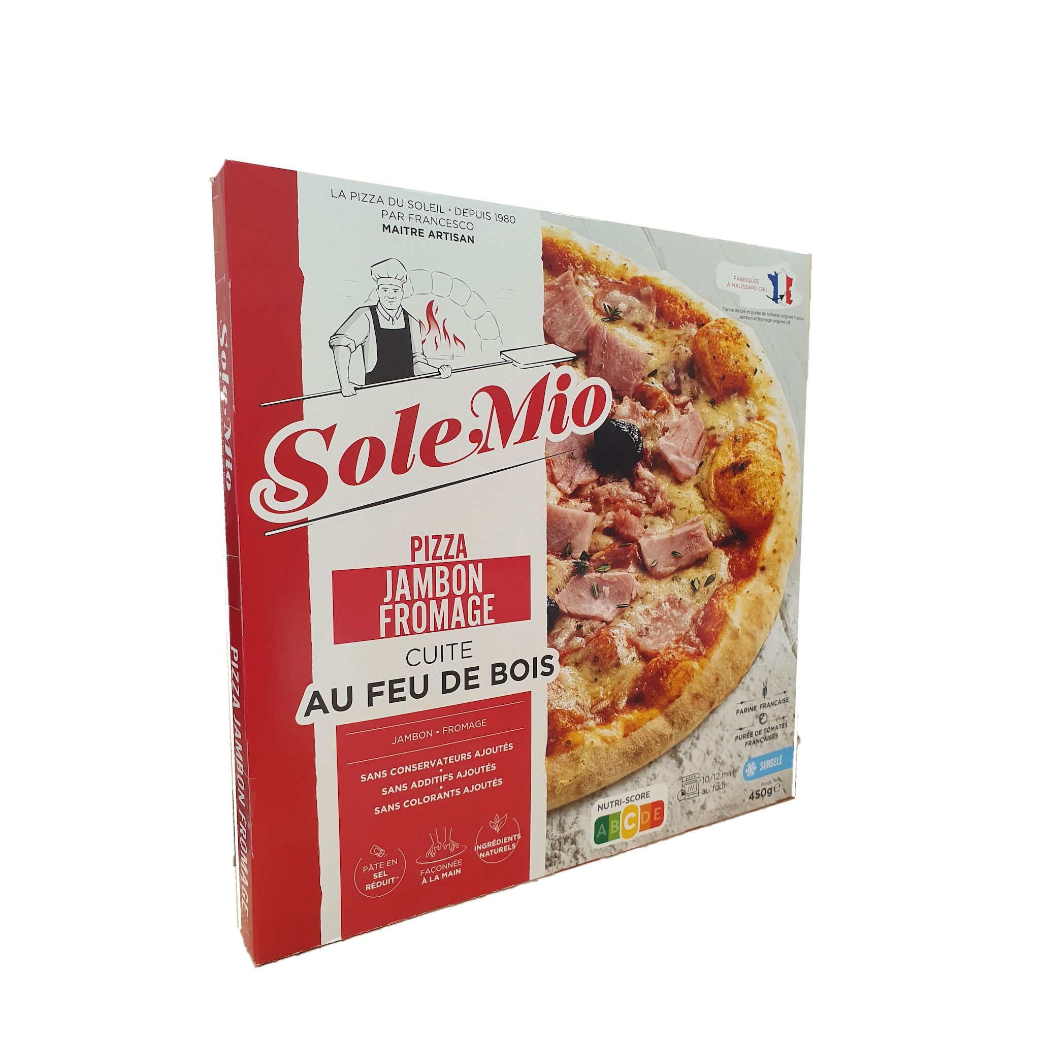 SOLE MIO Pizza jambon fromage cuite au feu de bois 450g