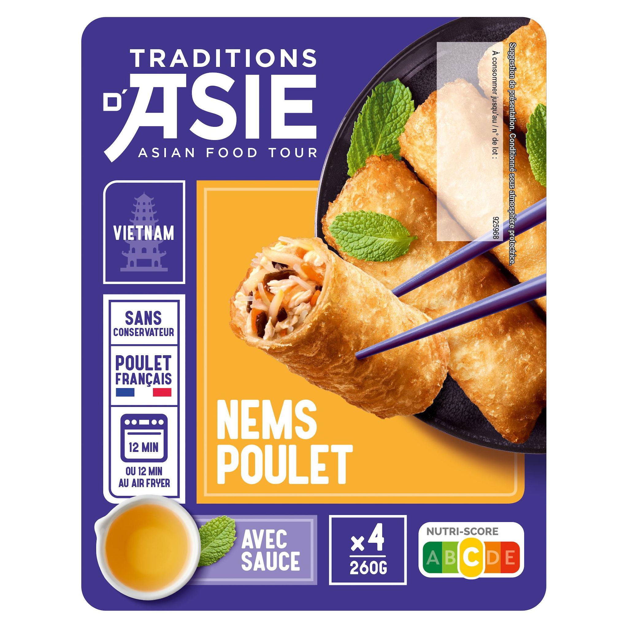 TRADITIONS D'ASIE Nems au poulet avec sauce Nuoc Mâm 4 pièces 260g